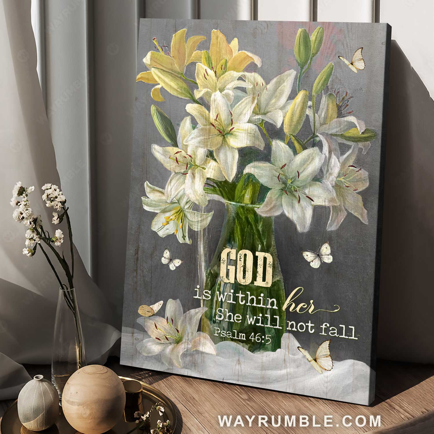 Stunning lily flower, Still life painting, God is within her - Jesus Portrait Canvas Prints, Christian Wall Art