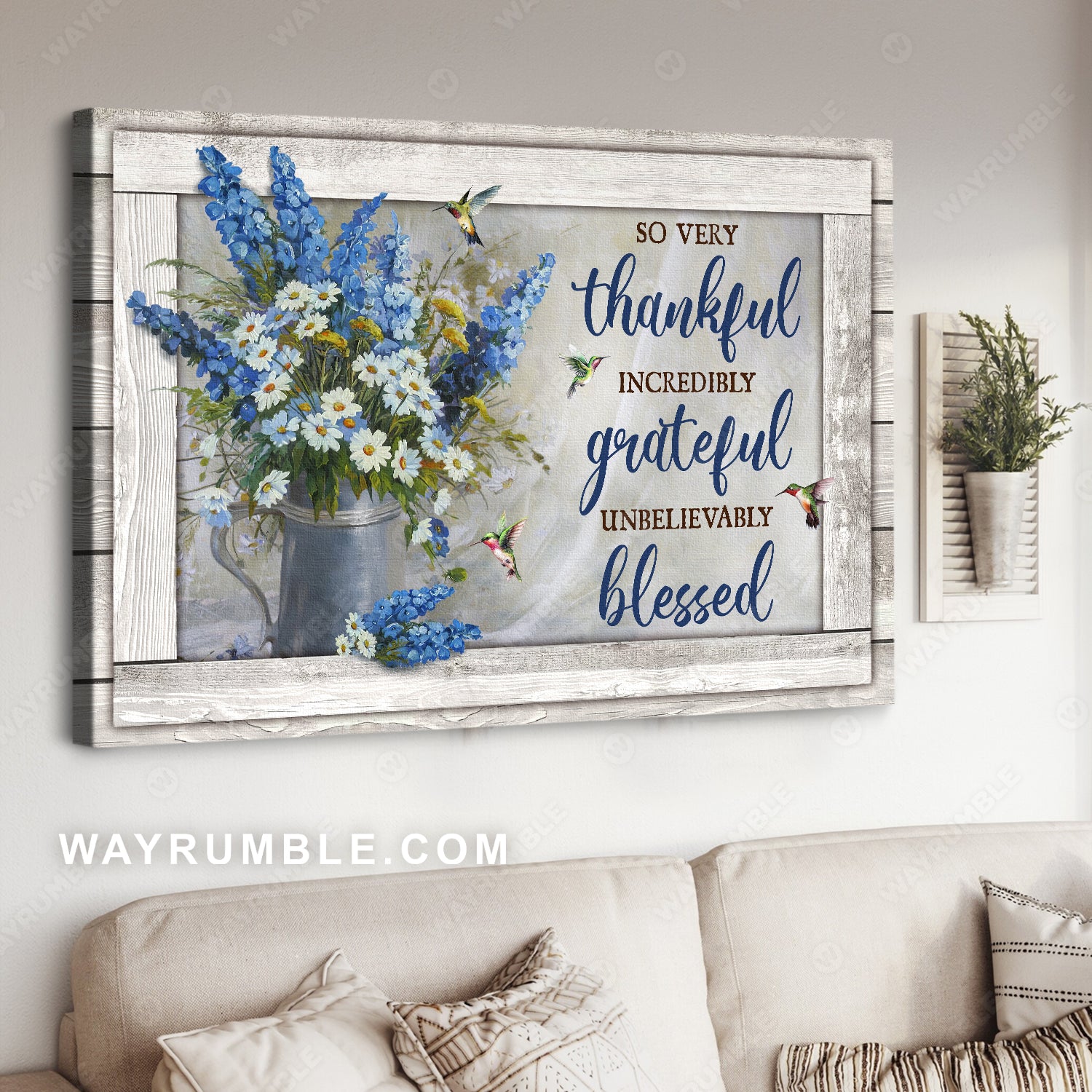 Unique blue flower, Daisy painting, Colorful hummingbird, So very thankful - Jesus Landscape Canvas Prints, Home Decor Wall Art