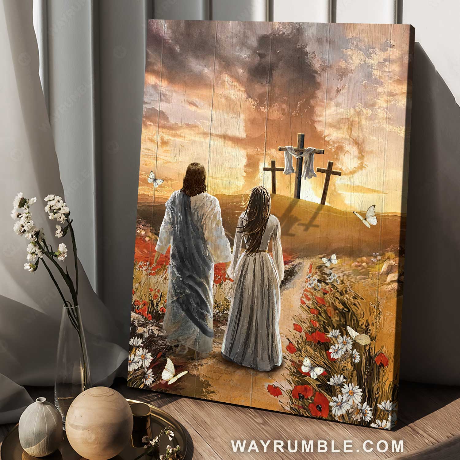 Beautiful girl painting, Amazing sunset, Stunning lion, Poppy flower - Jesus Portrait Canvas Prints, Home Decor Wall Art