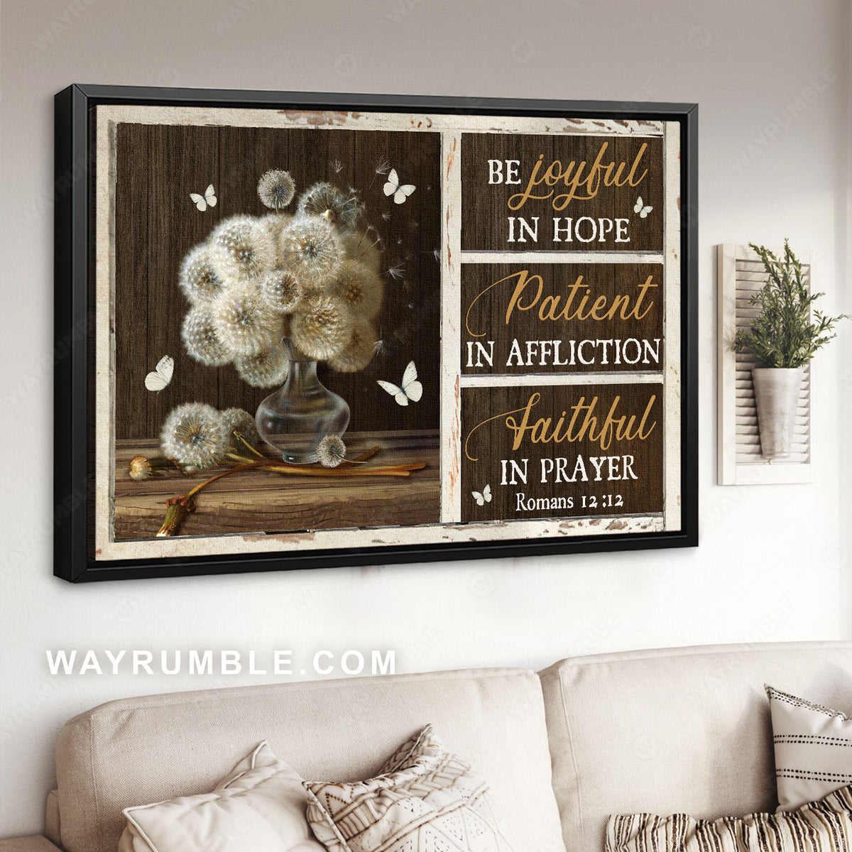 Dandelion, Flower vase, White butterfly, Be joyful in hope - Jesus Landscape Canvas Prints, Christian Wall Art