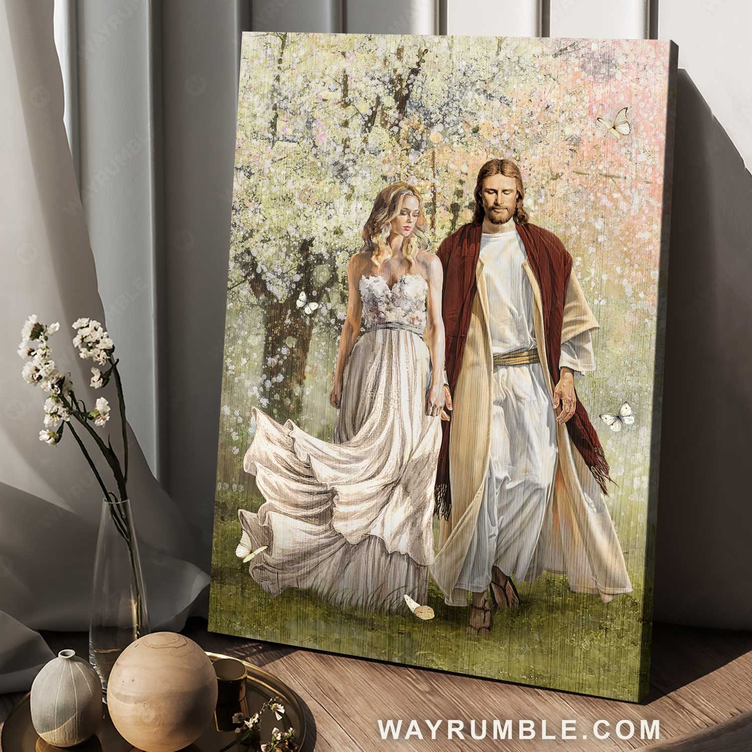 Walking with Jesus, Baby flower forest, Pretty girl artwork - Jesus Portrait Canvas Prints, Home Decor Wall Art