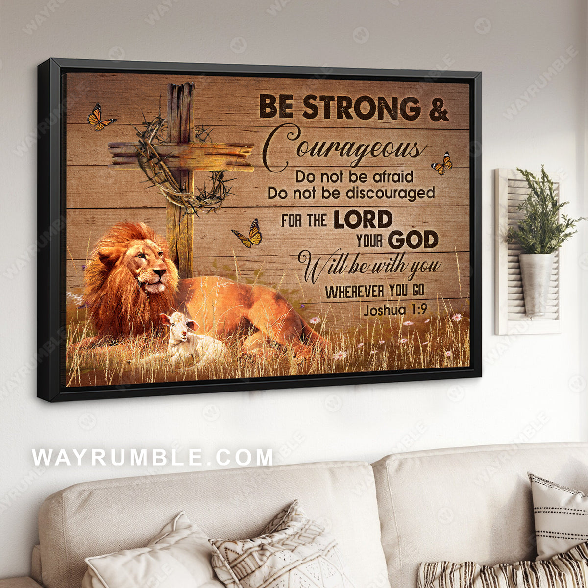 Lion of Judah, Lamb of God, Cross, Crown of thorns, Be strong and courageous - Jesus Landscape Canvas Prints, Christian Wall Art