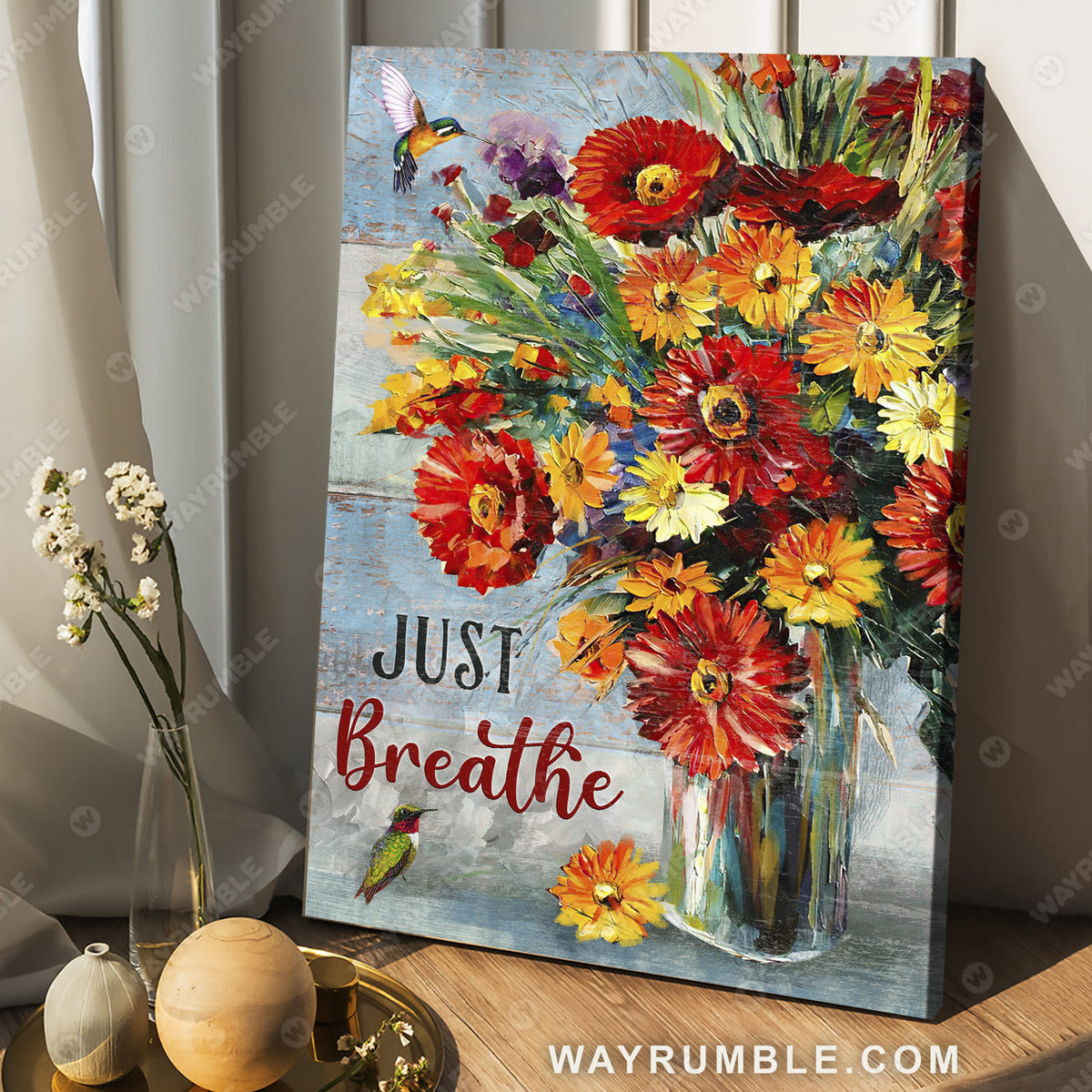 Brilliant flower painting, Colorful hummingbird, Still life drawing, Just breathe - Jesus Portrait Canvas Prints, Wall Art