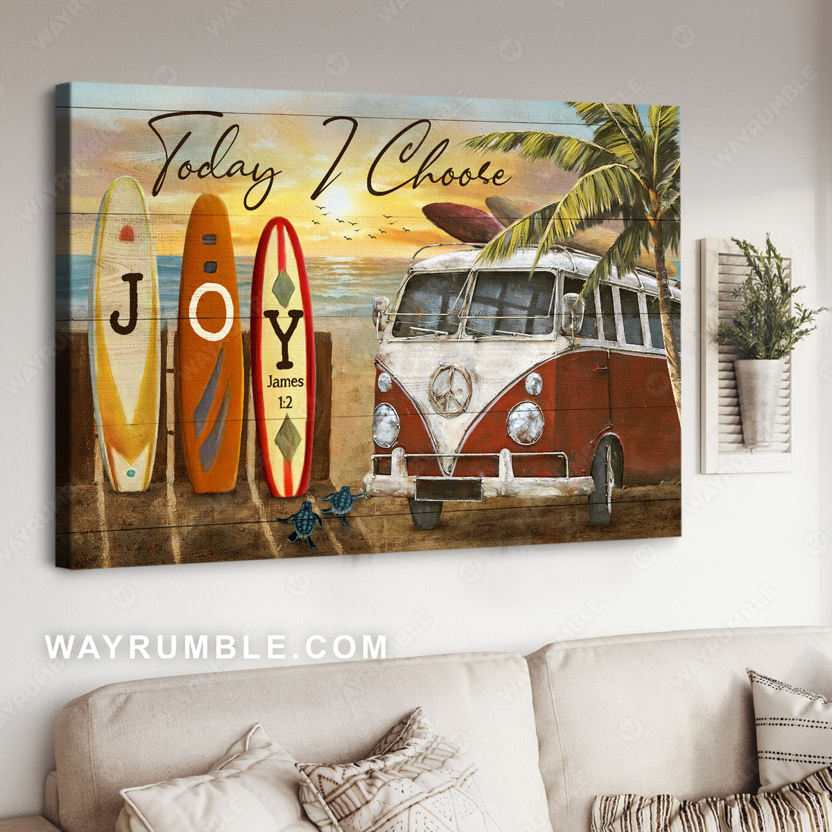 Vintage bus, Summer vibe, Pretty sunset, Today I choose joy - Jesus Landscape Canvas Prints, Christian Wall Art