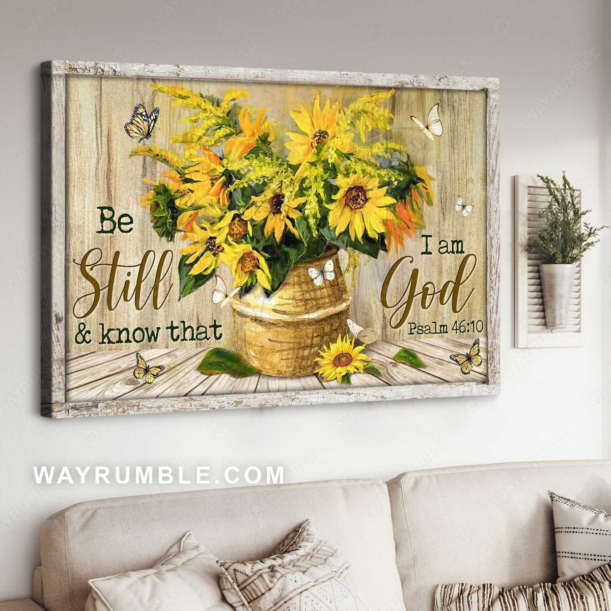 Sunflower painting, Flower basket, Beautiful butterfly, Be still I am God - Jesus Landscape Canvas Prints, Christian Wall Art