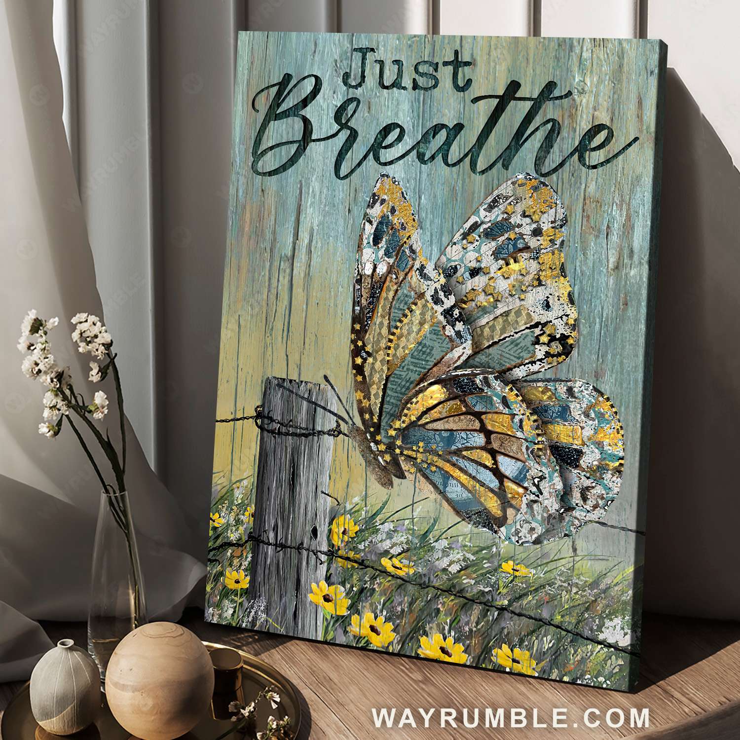 Beautiful butterfly, Yellow daisy, Just breathe - Jesus Portrait Canvas Prints, Christian Wall Art