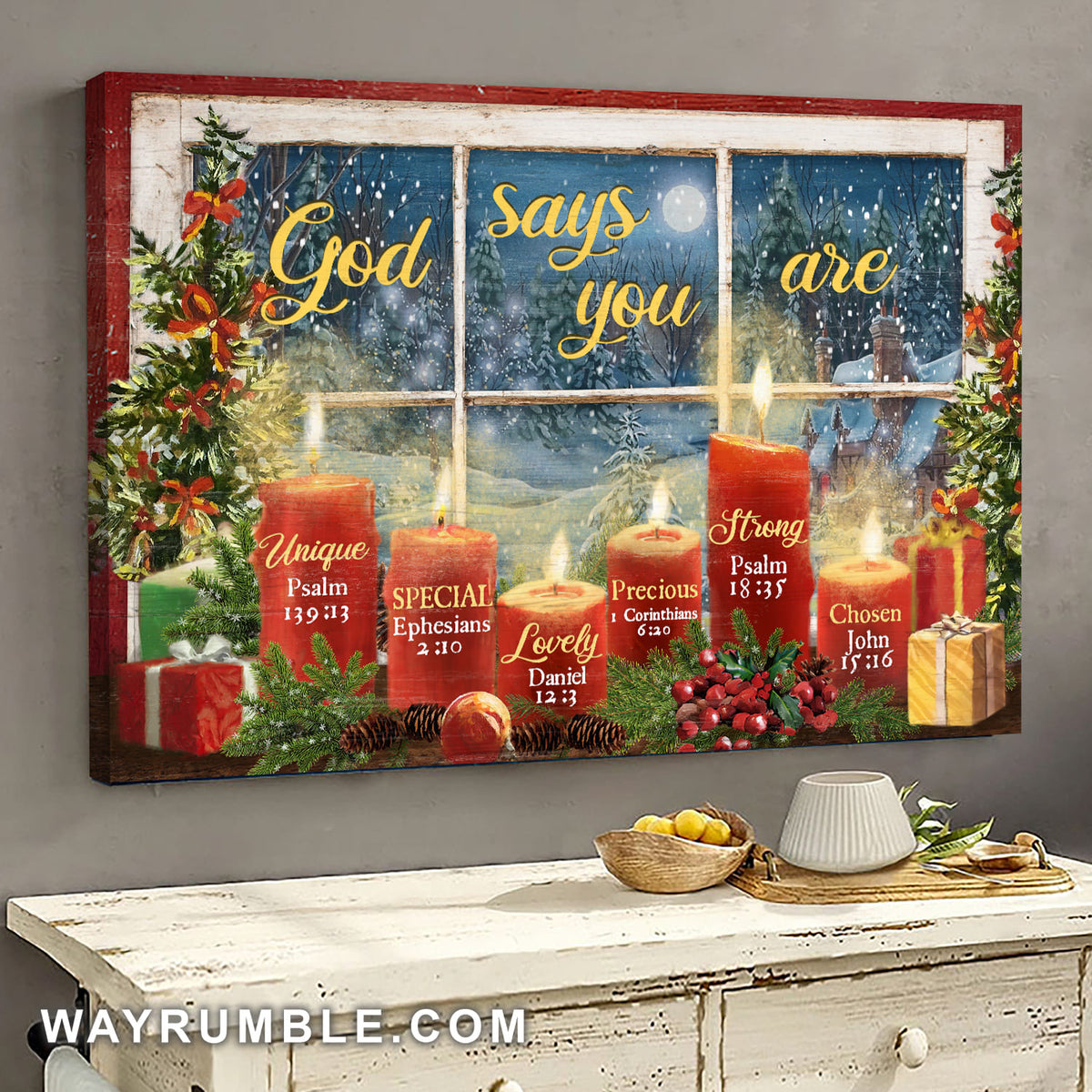 Candles, Christmas eve, By the window, God says you are unique special - Jesus Landscape Canvas Prints, Wall Art