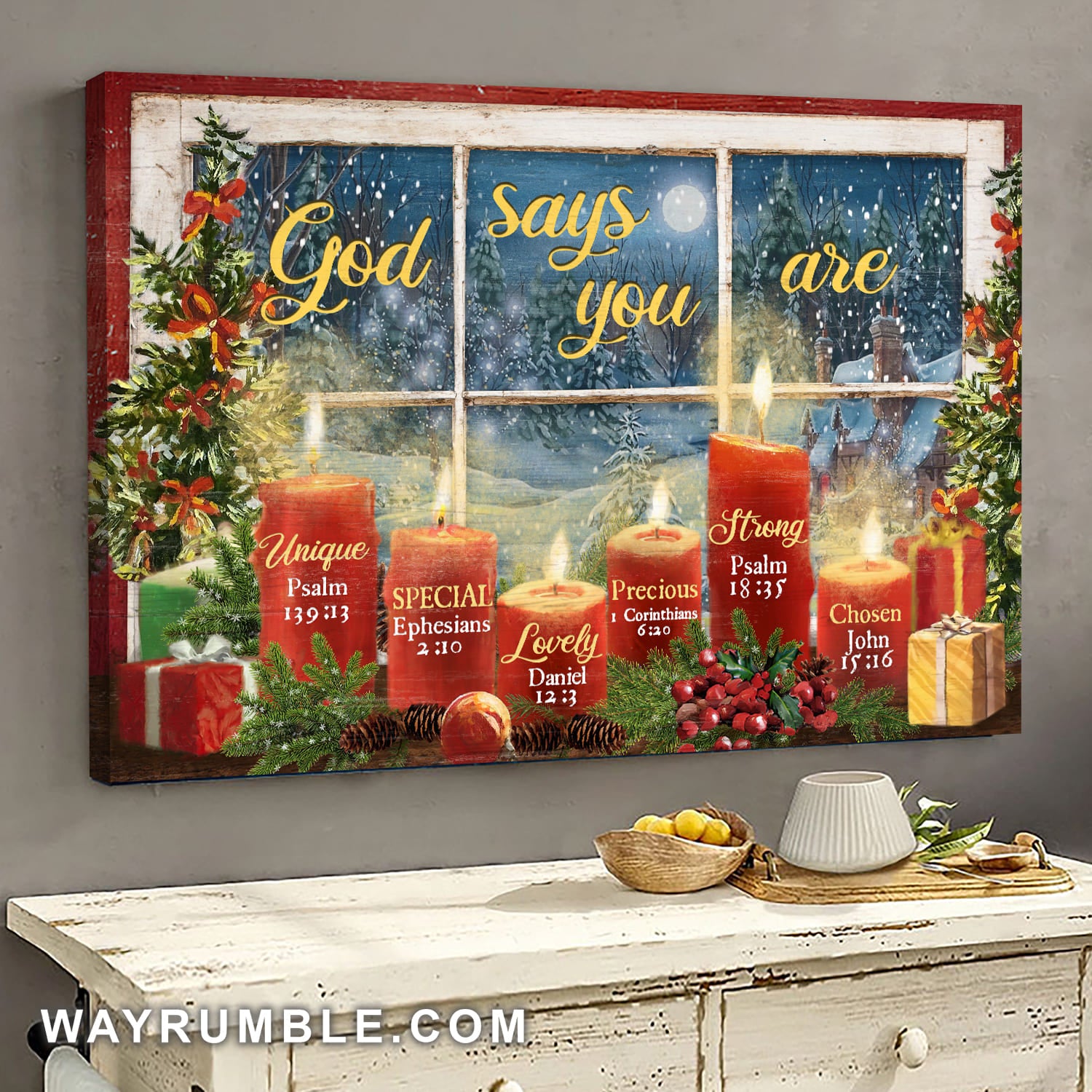 Candles, Christmas eve, By the window, God says you are unique special - Jesus Landscape Canvas Prints, Wall Art