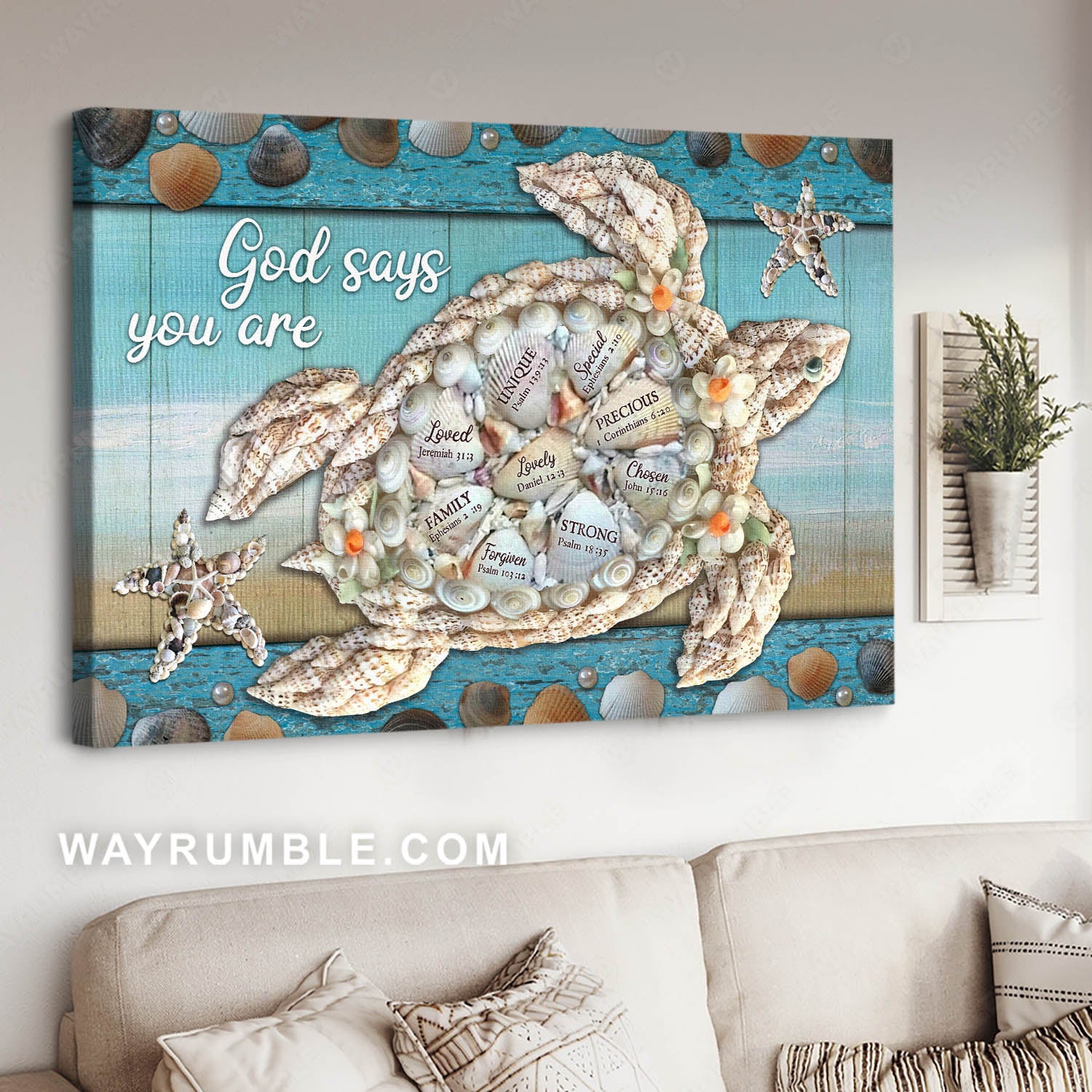 Seashell art, Types of seashell, Sea turtle, God says you are lovely - Jesus Landscape Canvas Prints, Christian Wall Art