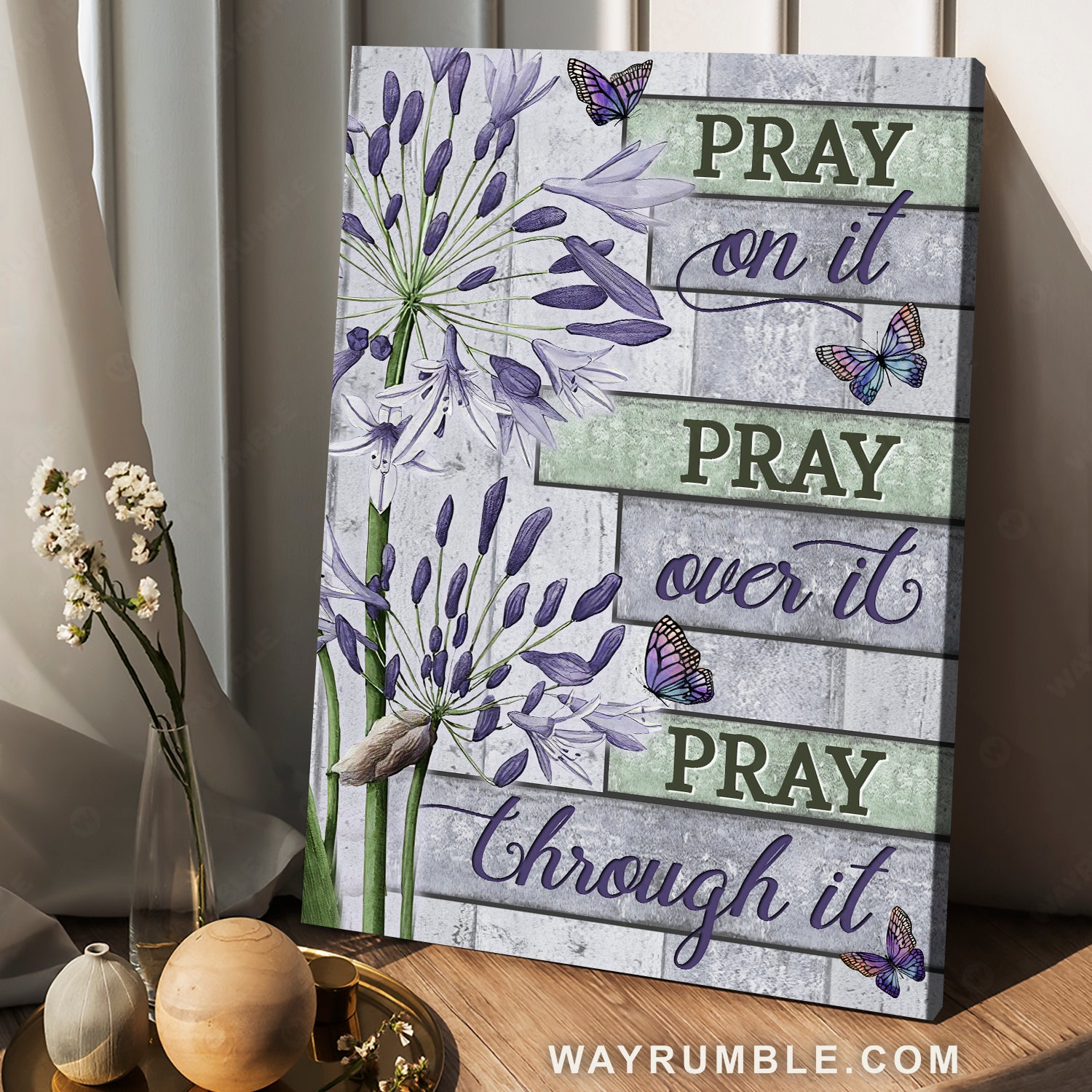 Agapanthus africanus, Purple butterfly, Pray on it - Jesus Portrait Canvas Prints, Christian Wall Art