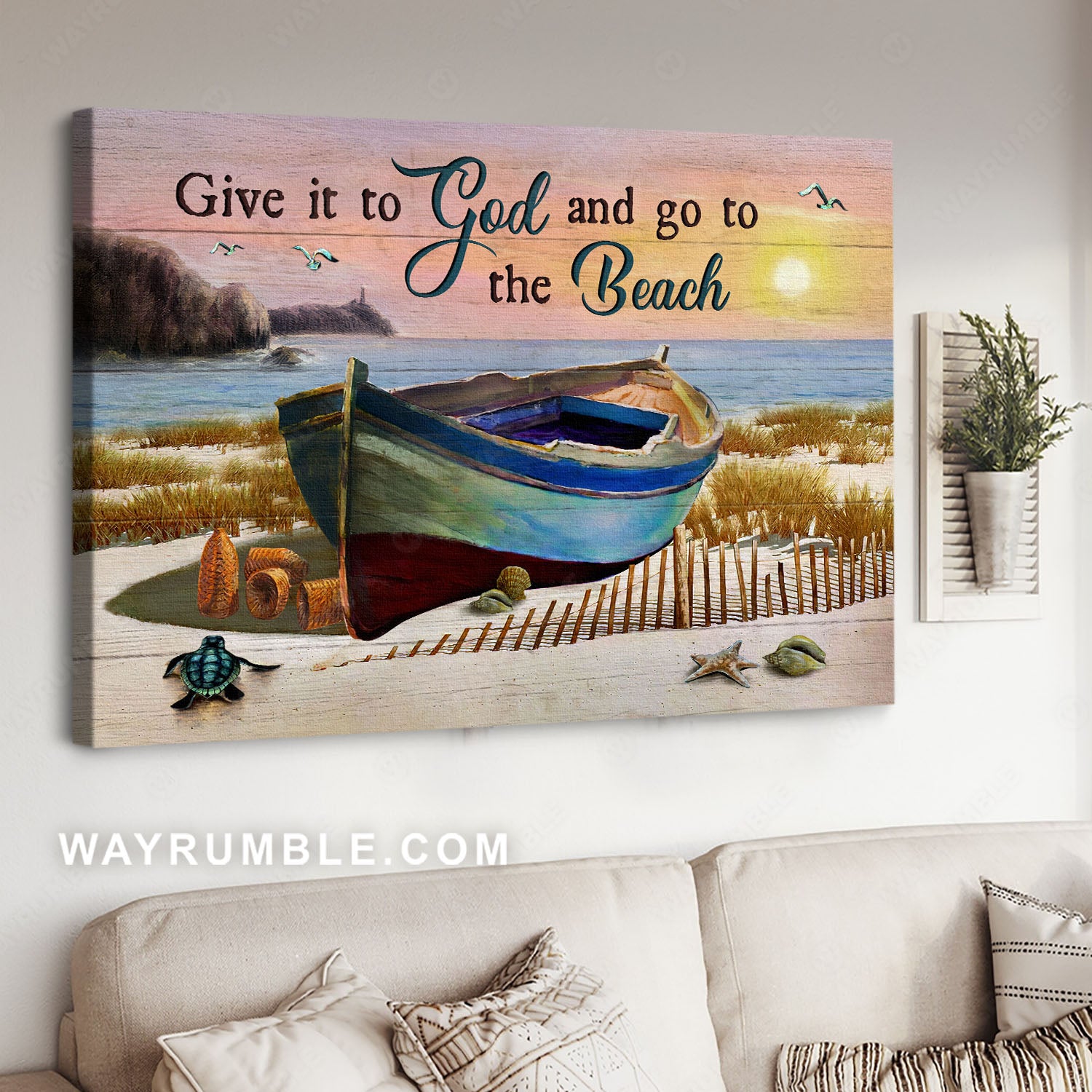Fishing boat, Blue ocean, Sunset sky, Give it to God - Jesus Landscape Canvas Prints, Christian Wall Art