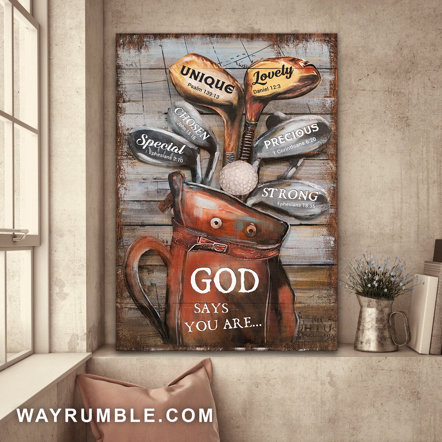 Golf painting, Vintage art work, God says you are unique - Jesus Portrait Canvas Prints, Wall Art