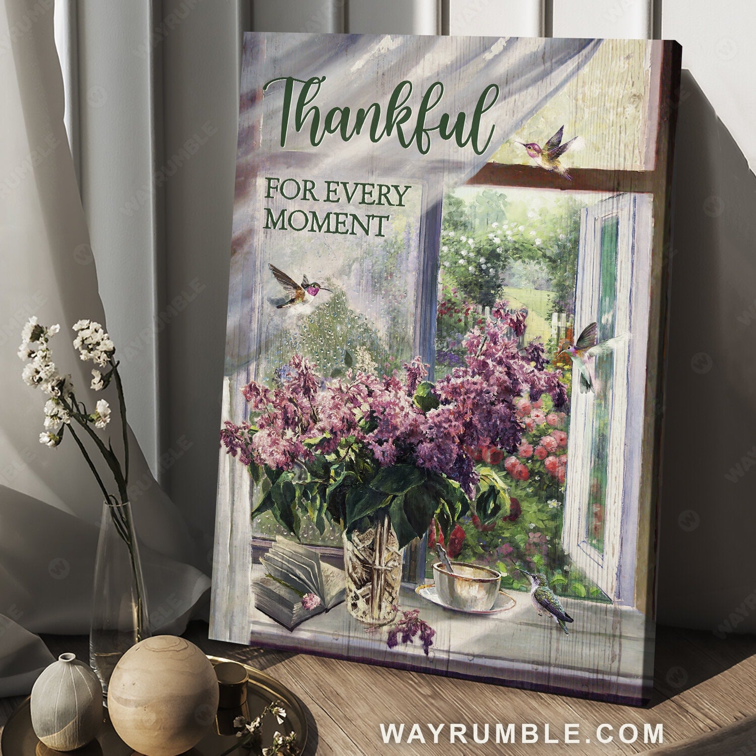 Lavender painting, Peaceful drawing, Hummingbird, Thankful for every moment - Jesus Portrait Canvas Prints, Christian Wall Art