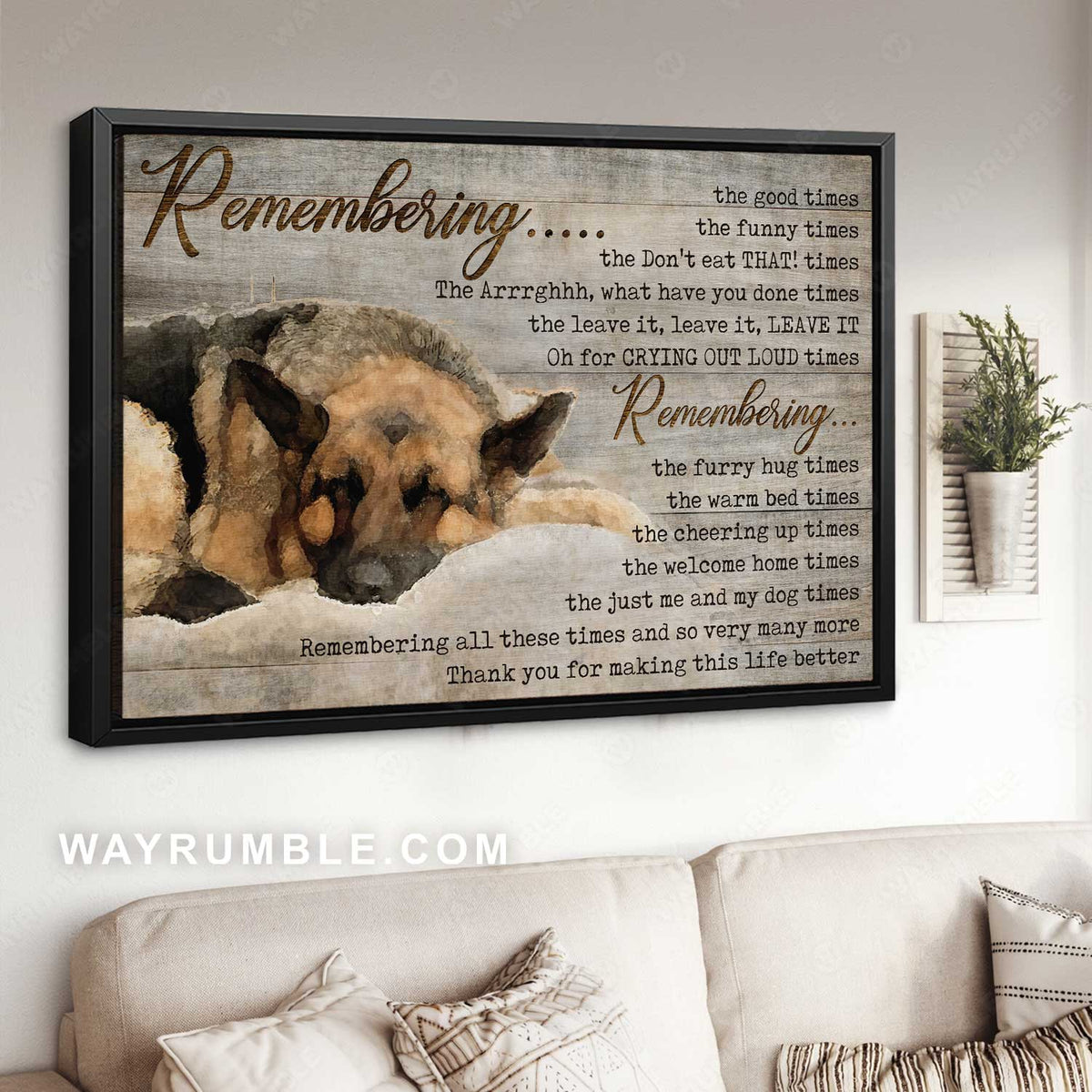 German Shepherd drawing, Sleeping dog, Remembering - Jesus Landscape Canvas Prints, Christian Wall Art