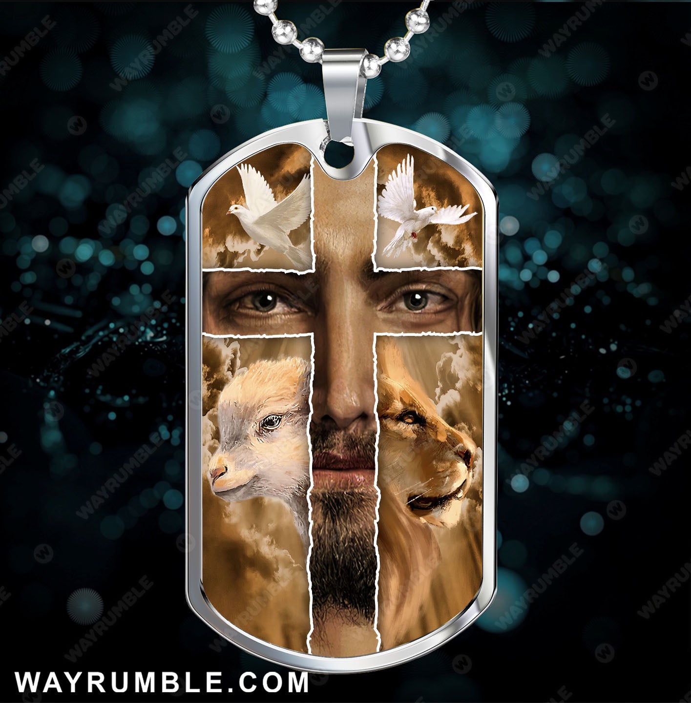 Life of Jesus, Lion king, Lamb of Jesus, White dove - Jesus Dog Tag