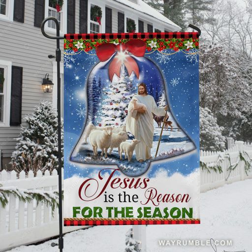 Pretty Christmas bell, Lamb of God, Christmas is coming, Jesus is the reason for the season - Jesus Flag