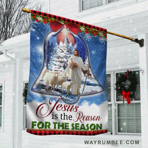 Pretty Christmas bell, Lamb of God, Christmas is coming, Jesus is the reason for the season - Jesus Flag