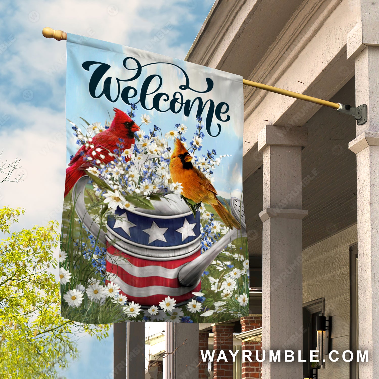 Daisy field, Lavender flower, Watercolor cardinal, Welcome - Jesus Flag