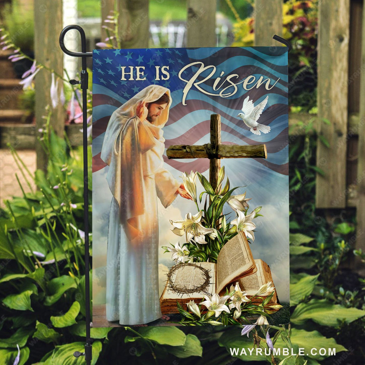 The life of Jesus, Big cross, Pretty lily flower, Amazing bible, He is risen - Jesus Flag