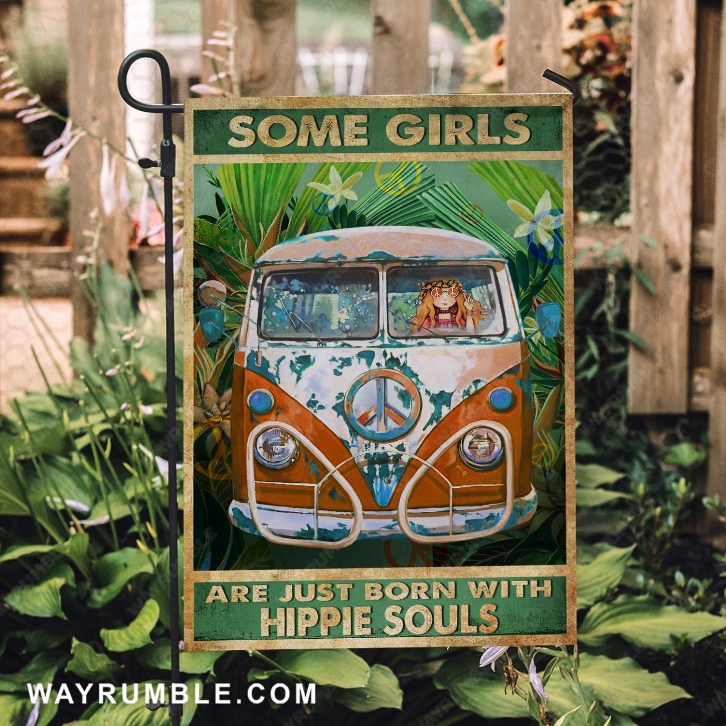 Vintage car, Hippie girl, Beautiful forest, Some girls are just born with hippie souls - Jesus Flag