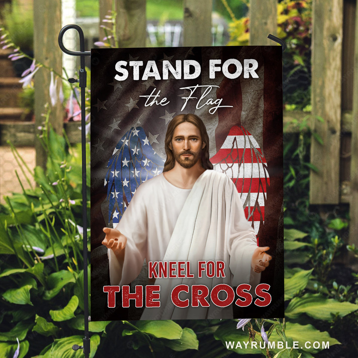 US flag wings, Stunning Jesus painting, Stand for the flag, Kneel for the cross - Jesus Flag