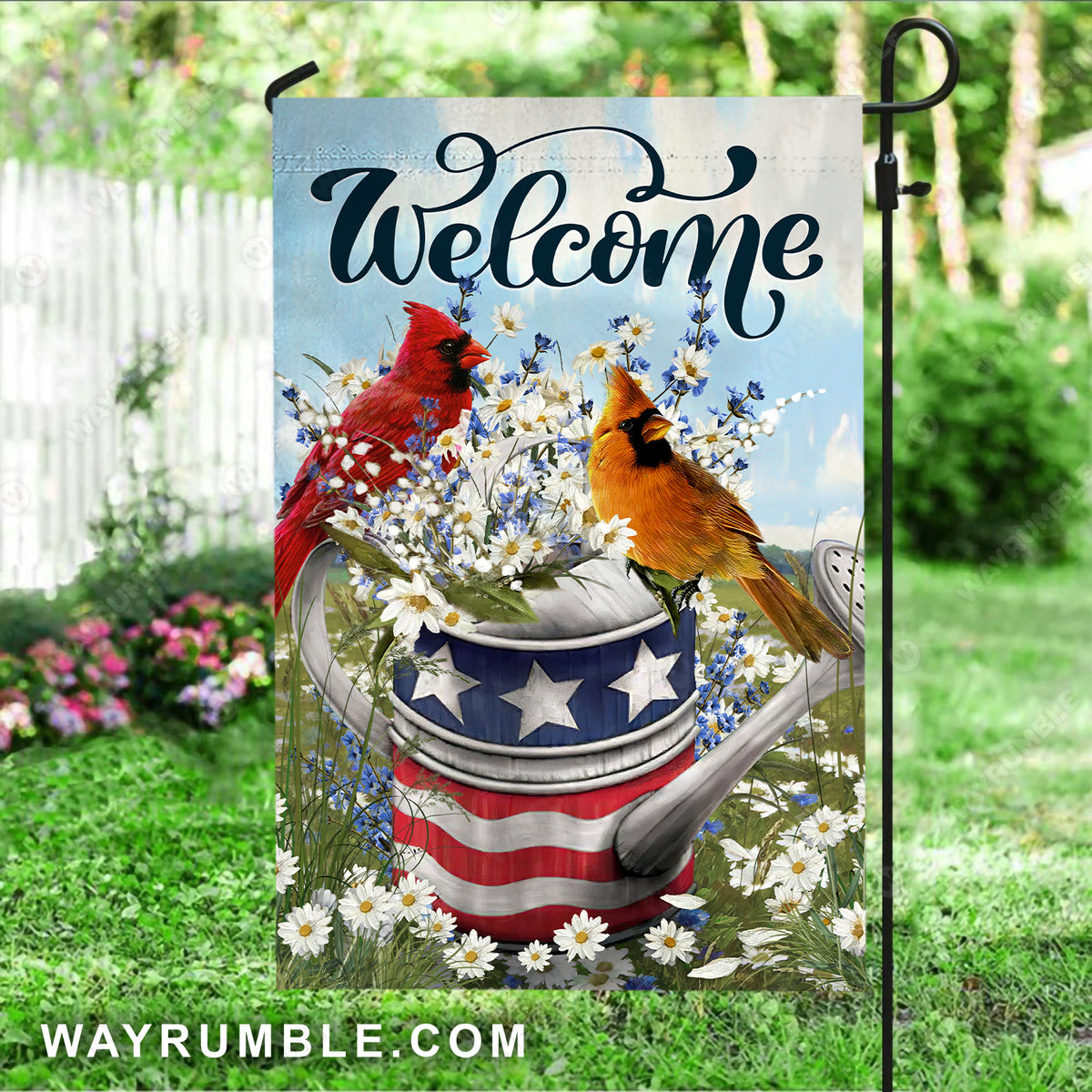 Daisy field, Lavender flower, Watercolor cardinal, Welcome - Jesus Flag