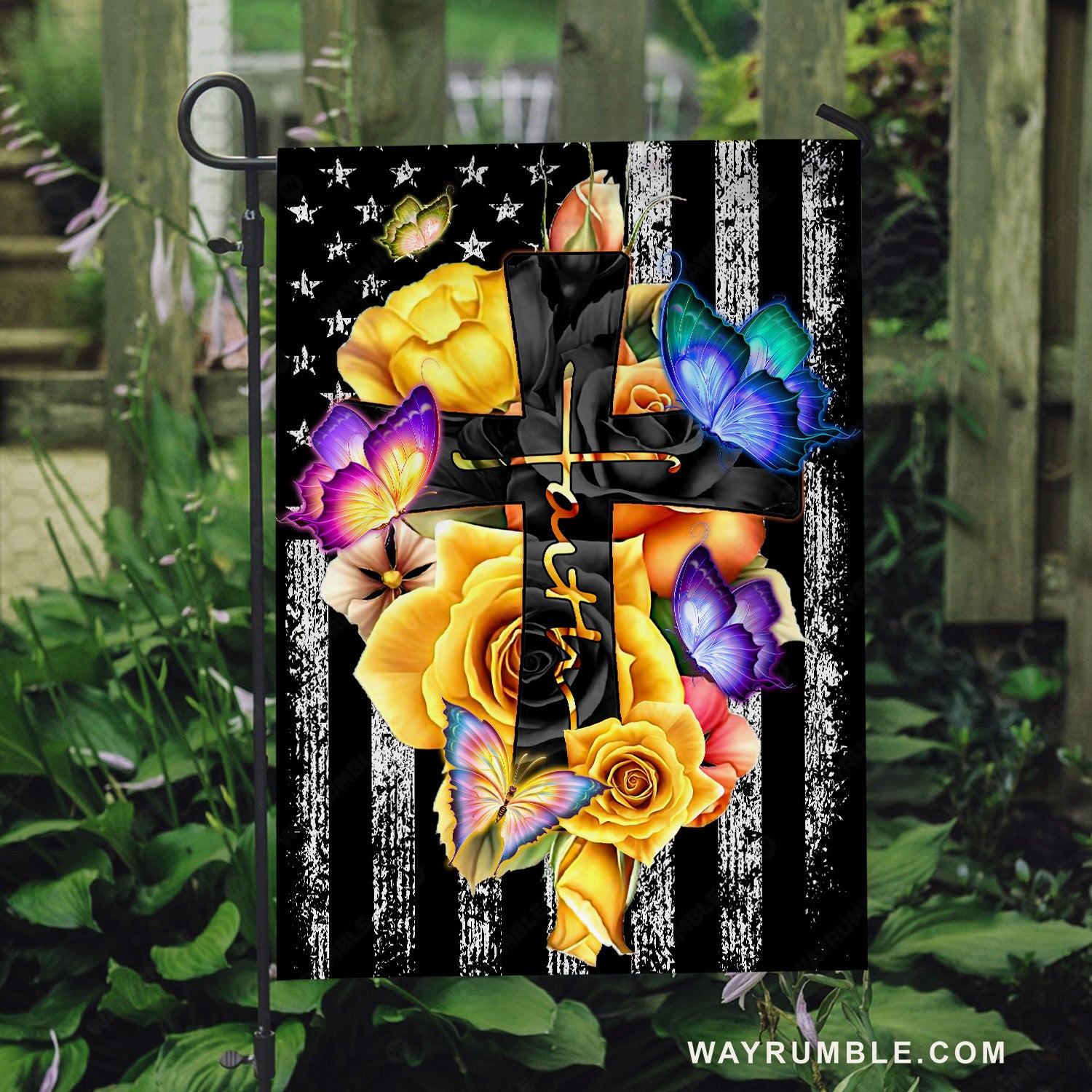Amazing flower vase, Yellow rose, Black cross, Faith - Jesus Flag