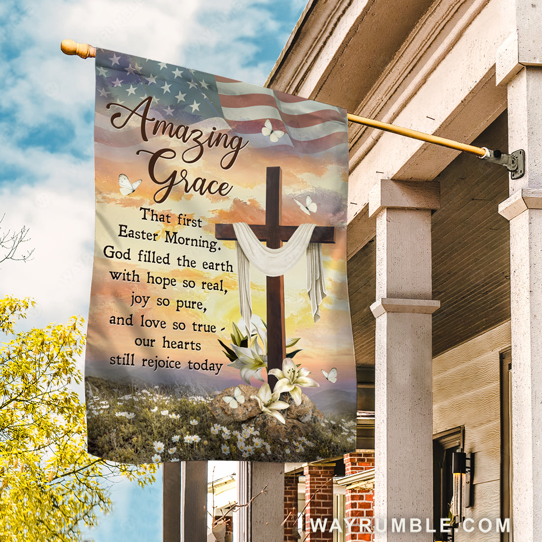 Beautiful cross, Lily flower, Pretty sunset, US flag, Amazing grace - Jesus Flag