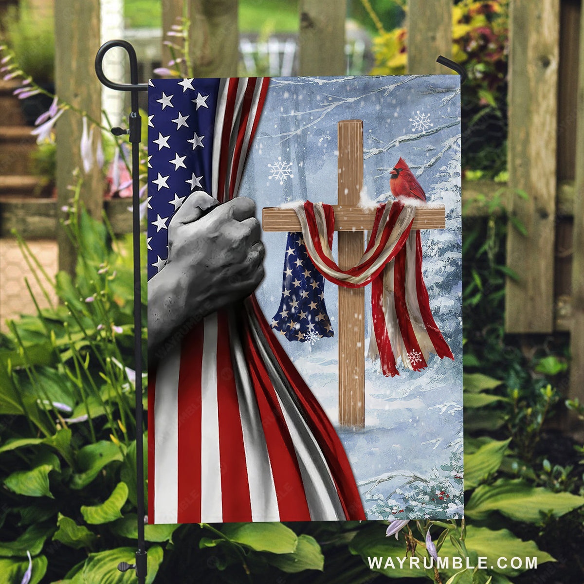 US flag painting, Red cardinal, Stunning Jesus hand - Jesus Flag