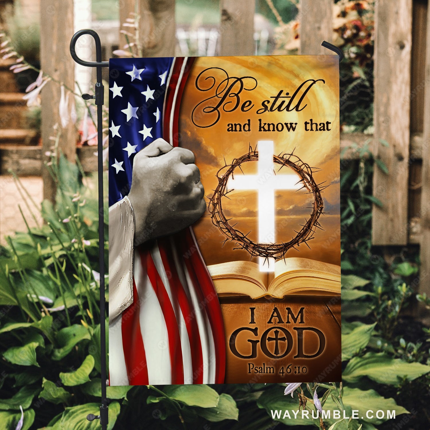 Unique cross, Crown of thorn, Orange sunset, Bible drawing, Be still and know that I am God - Jesus Flag