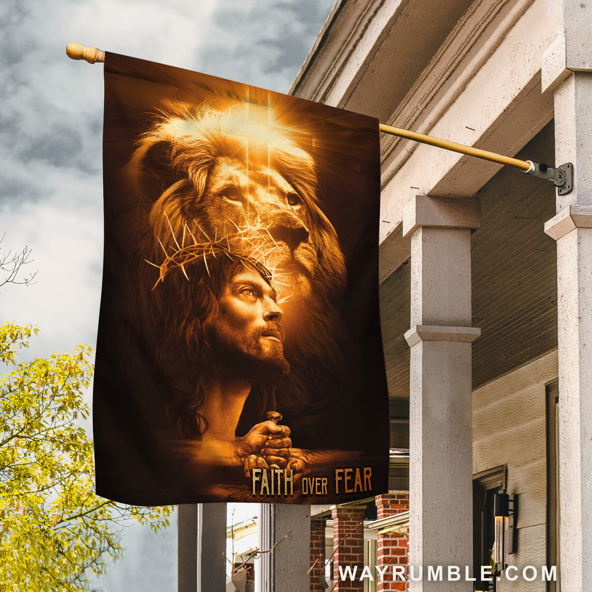 Stunning scene, Beautiful Jesus, Lion of Judah, Faith over fear - Jesus Flag