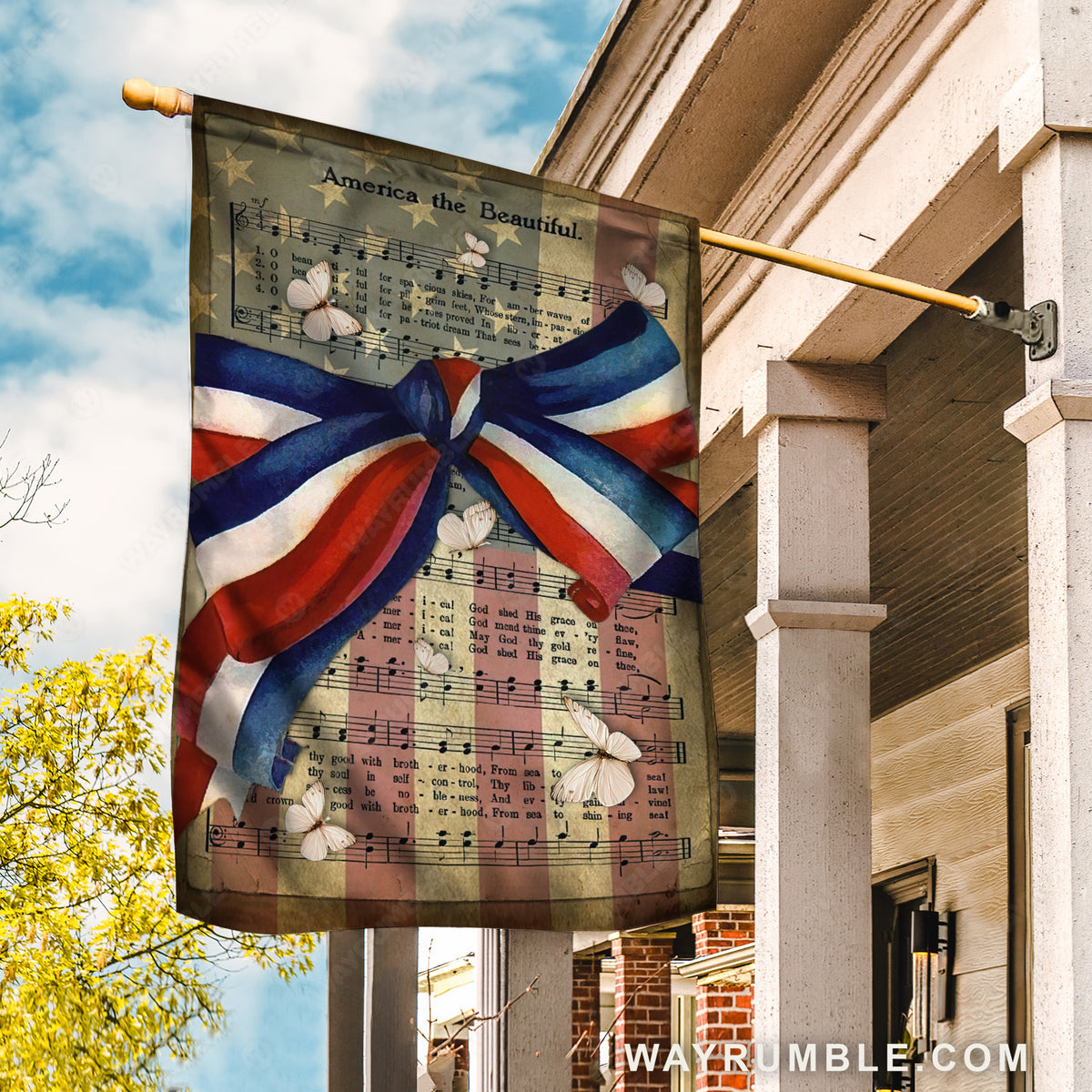 Colorful bow, Music sheet, White butterfly, America the Beautiful - Jesus Flag