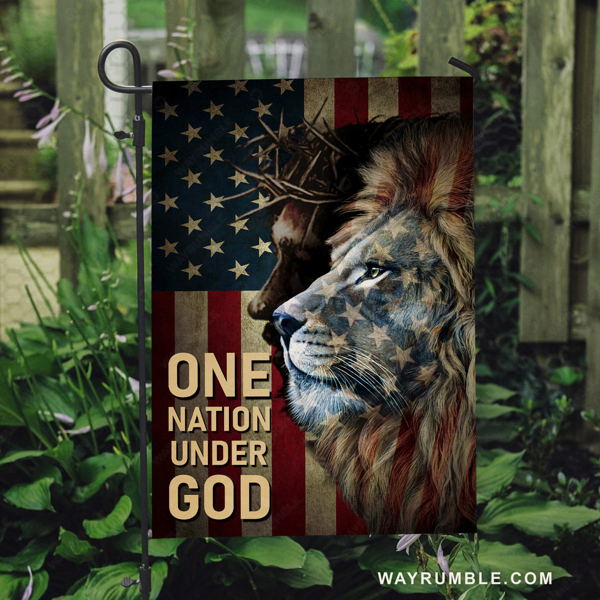 Amazing lion, Stunning Jesus painting, Old US flag, One nation under God - Jesus Flag