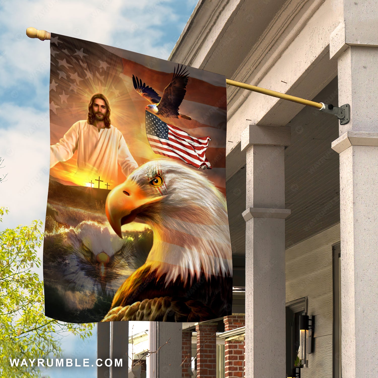 Big eagle, Walking with Jesus, US flag painting - Jesus Flag