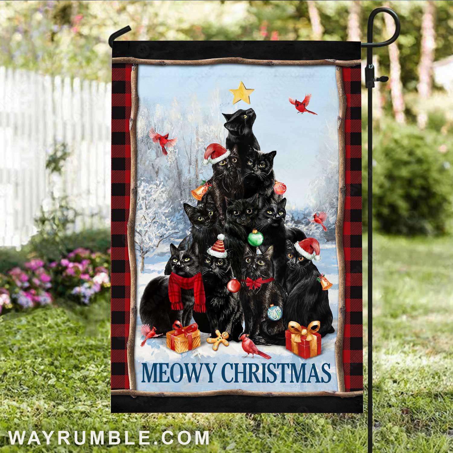 Stunning cat painting, Christmas is coming, Red cardinal, Meowy Christmas - Jesus Flag
