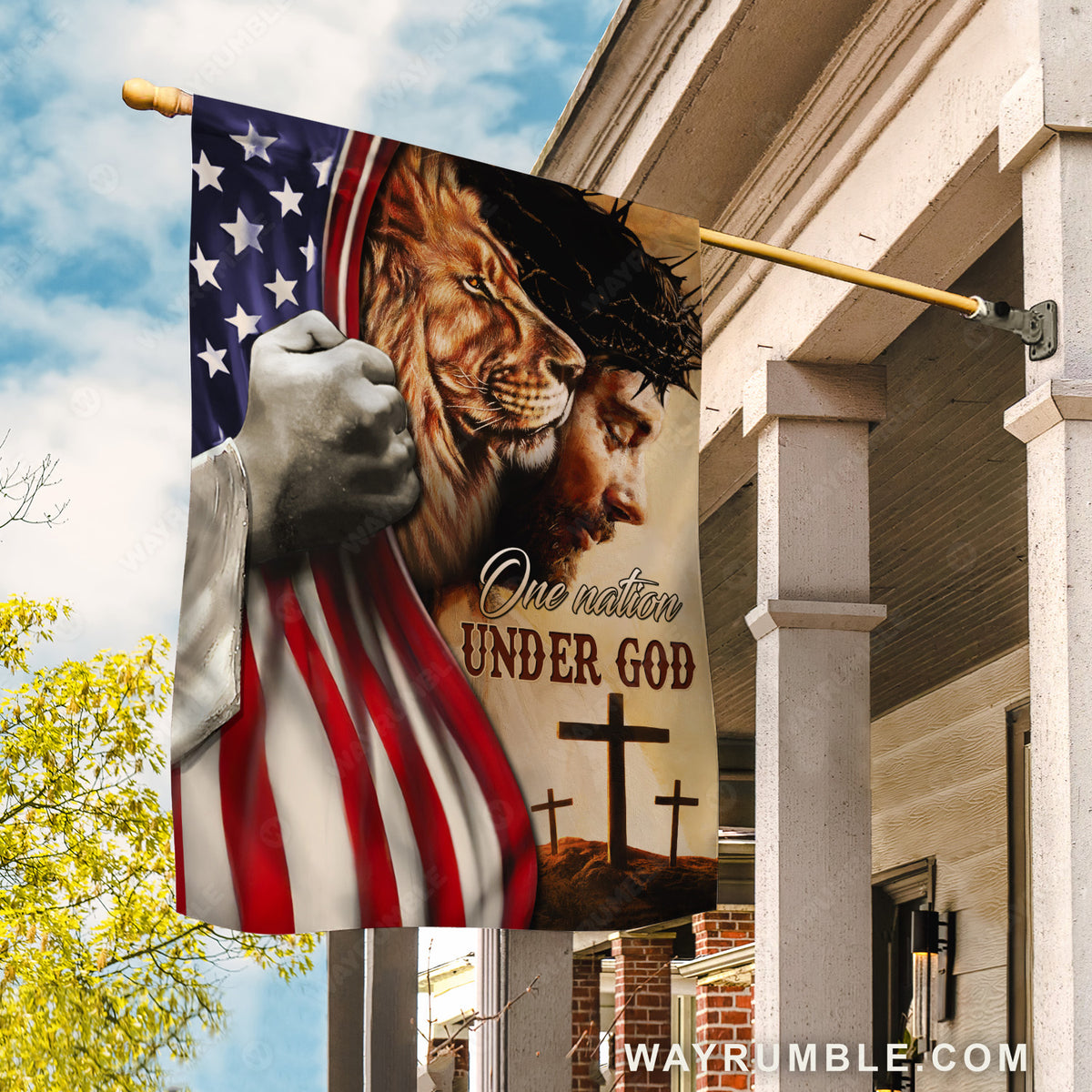 Pretty US flag, Lion of Judah, Stunning Jesus drawing, One nation under God - Jesus Flag
