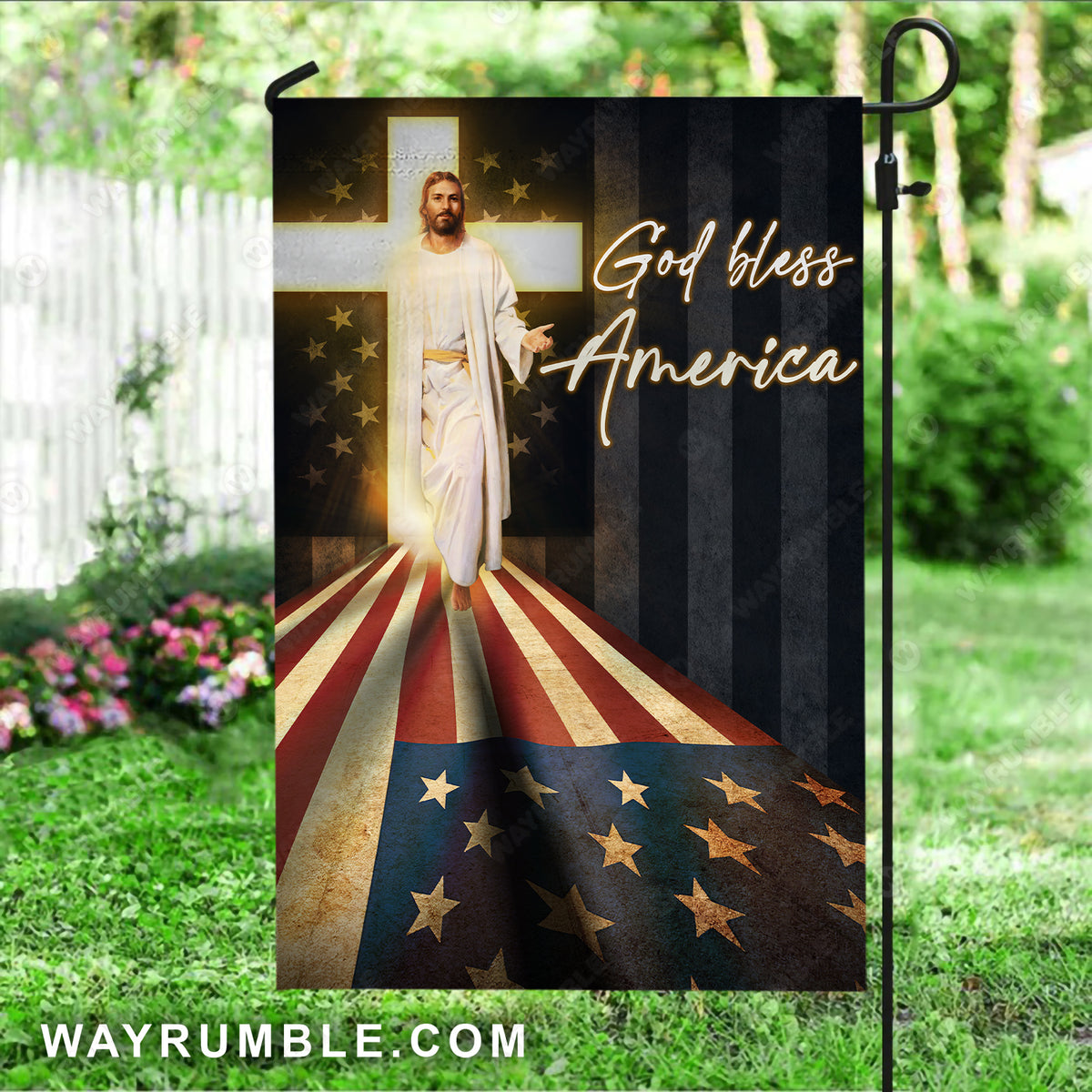 Stunning Jesus painting, Beautiful US flag, Cross symbol, God bless America - Jesus Flag