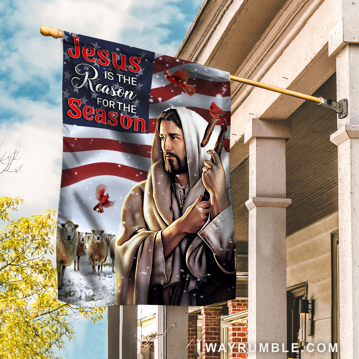 Watercolor Jesus painting, Beautiful US flag, Lamb farm, Jesus is the reason for the season - Jesus Flag