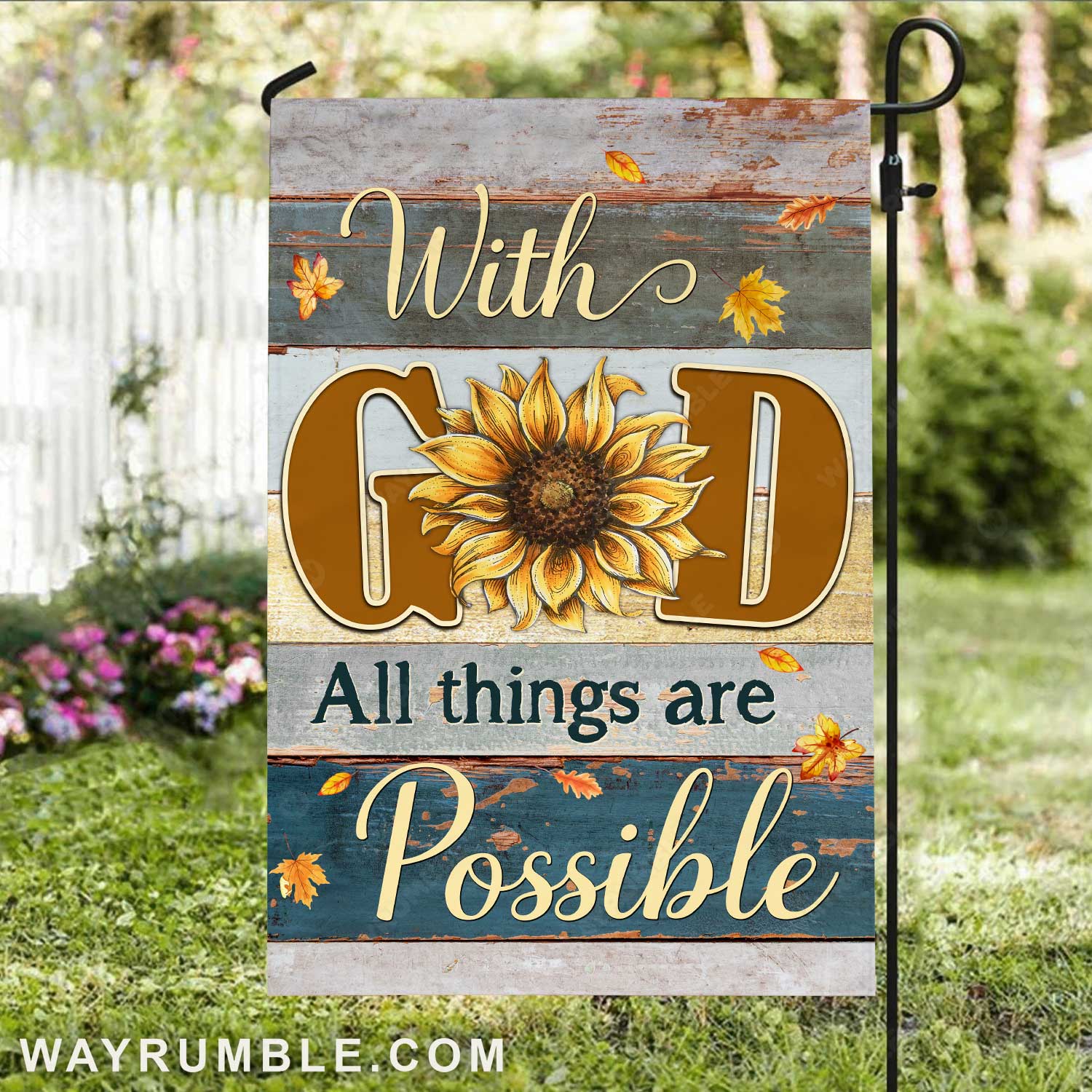 Sunflower painting, Maple leaf, With God all things are possible - Jesus Flag