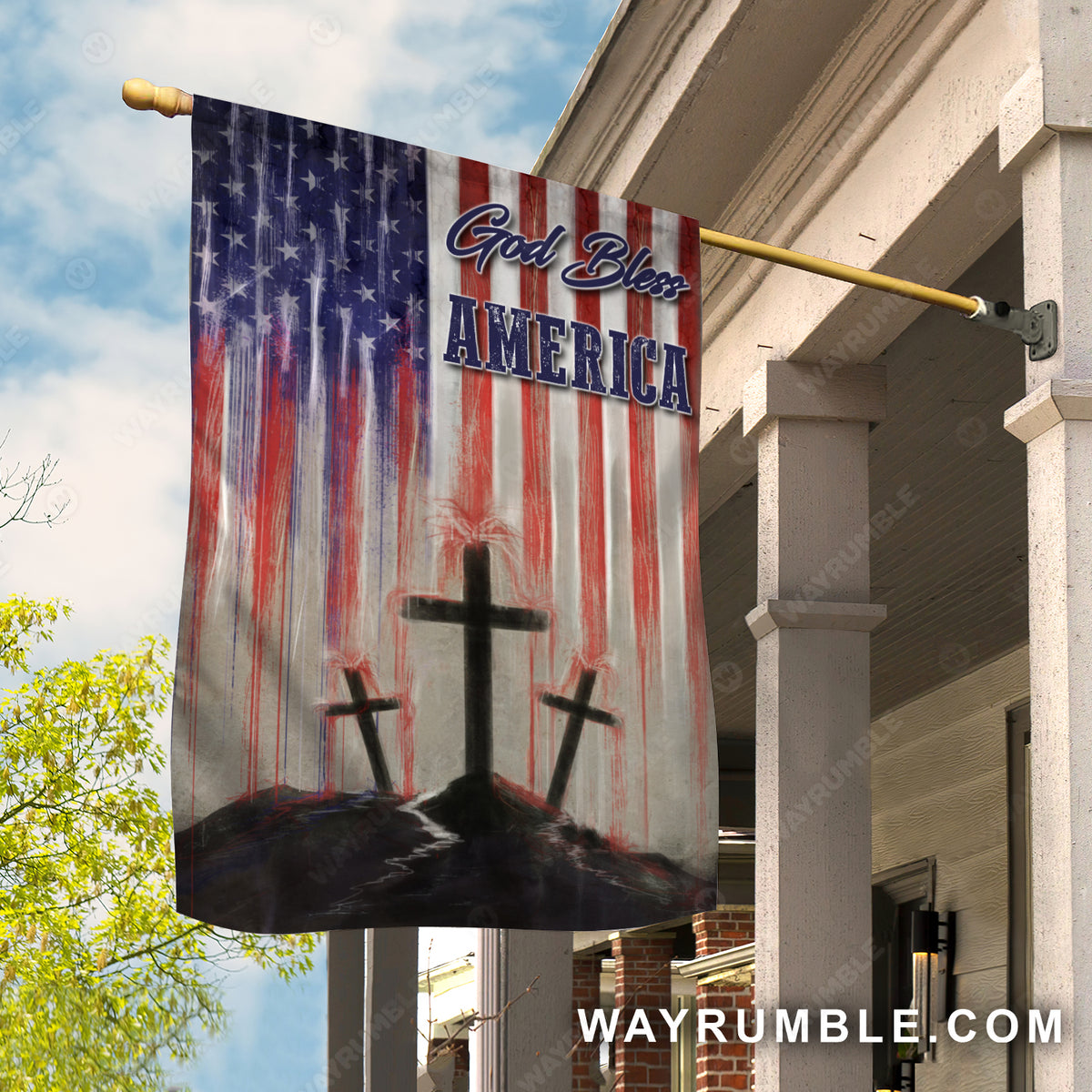 Watercolor US flag, Stunning cross, God bless America - Jesus Flag