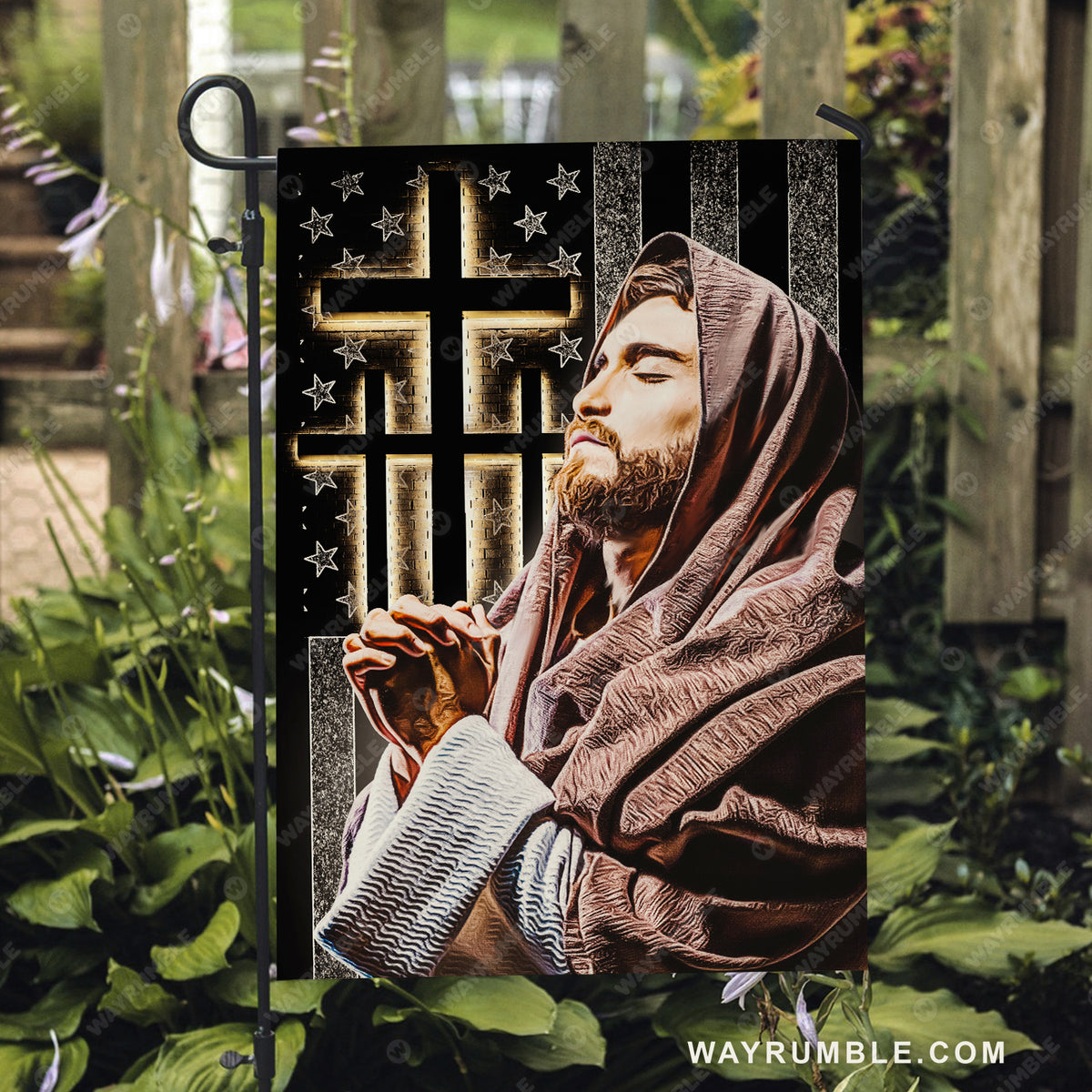 Pray with Jesus, Pray for healing, Black cross, US flag - Jesus Flag