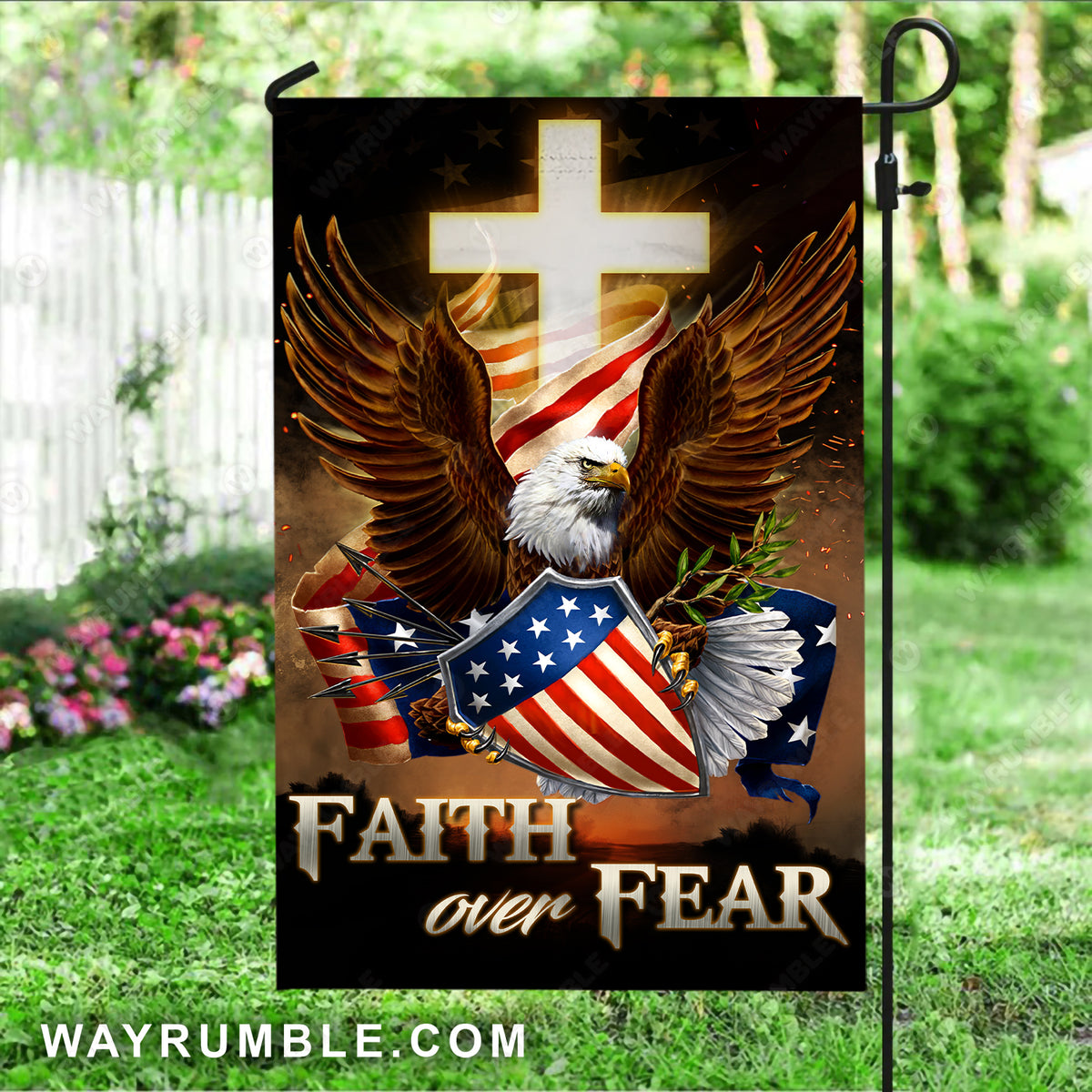 Beautiful eagle painting, Warrior drawing, White cross, Faith over fear - Jesus Flag