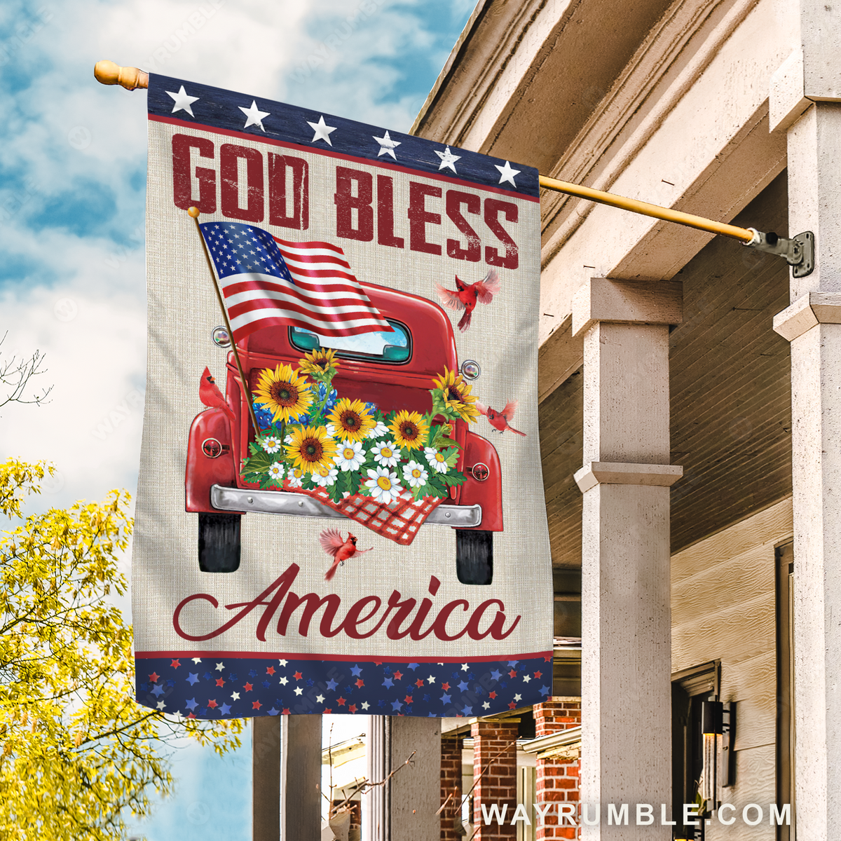 Beautiful ladybug car, Brilliant flower, US flag drawing, God bless America - Jesus Flag