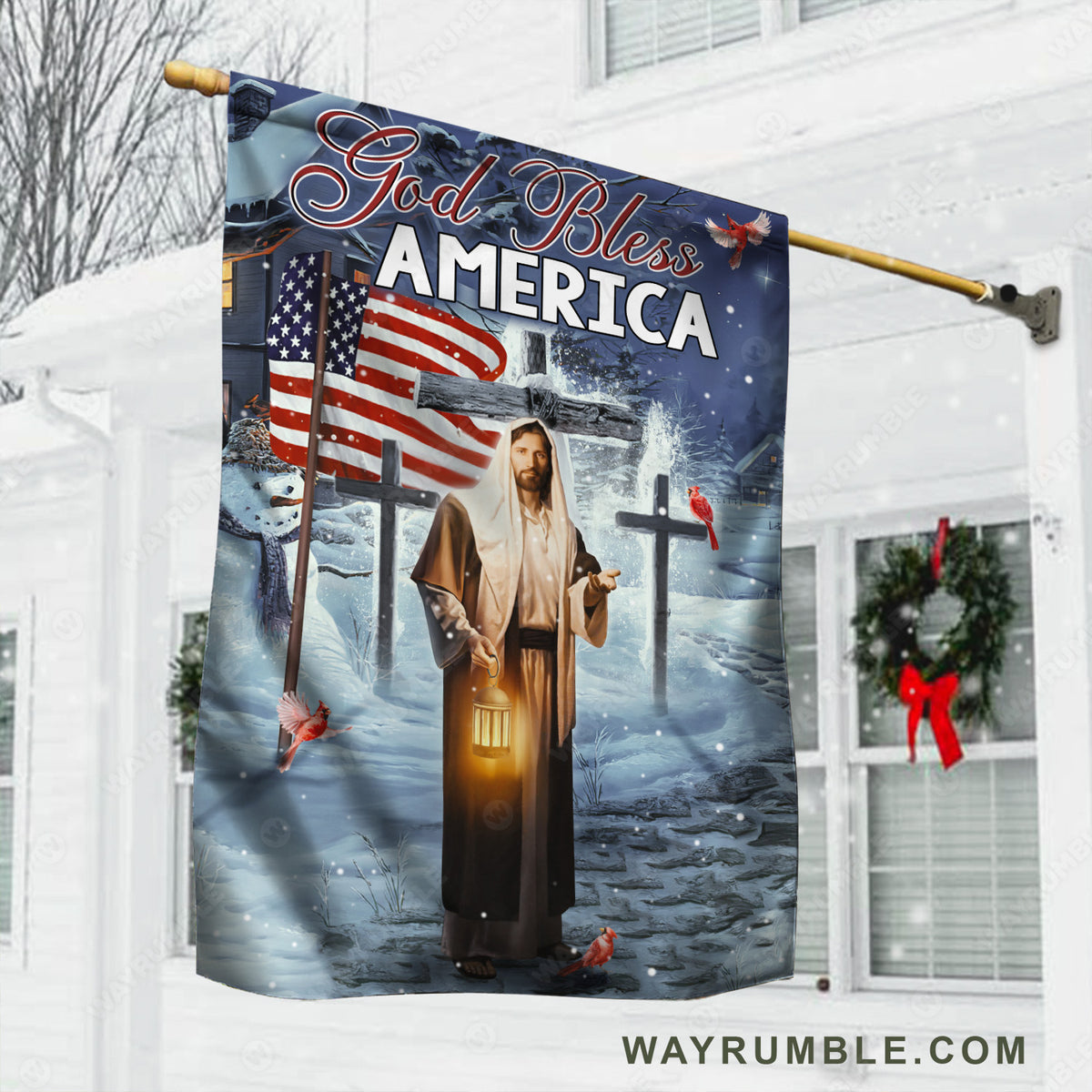 Christmas night, Stunning cross, Beautiful Jesus painting, God bless America - Jesus Flag