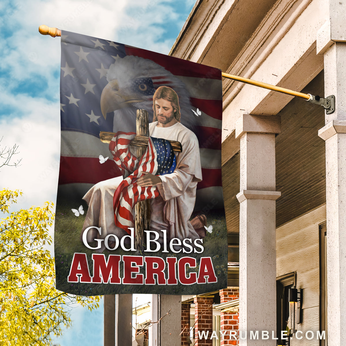 Stunning eagle, Cross symbol, US flag painting, God bless America - Jesus Flag