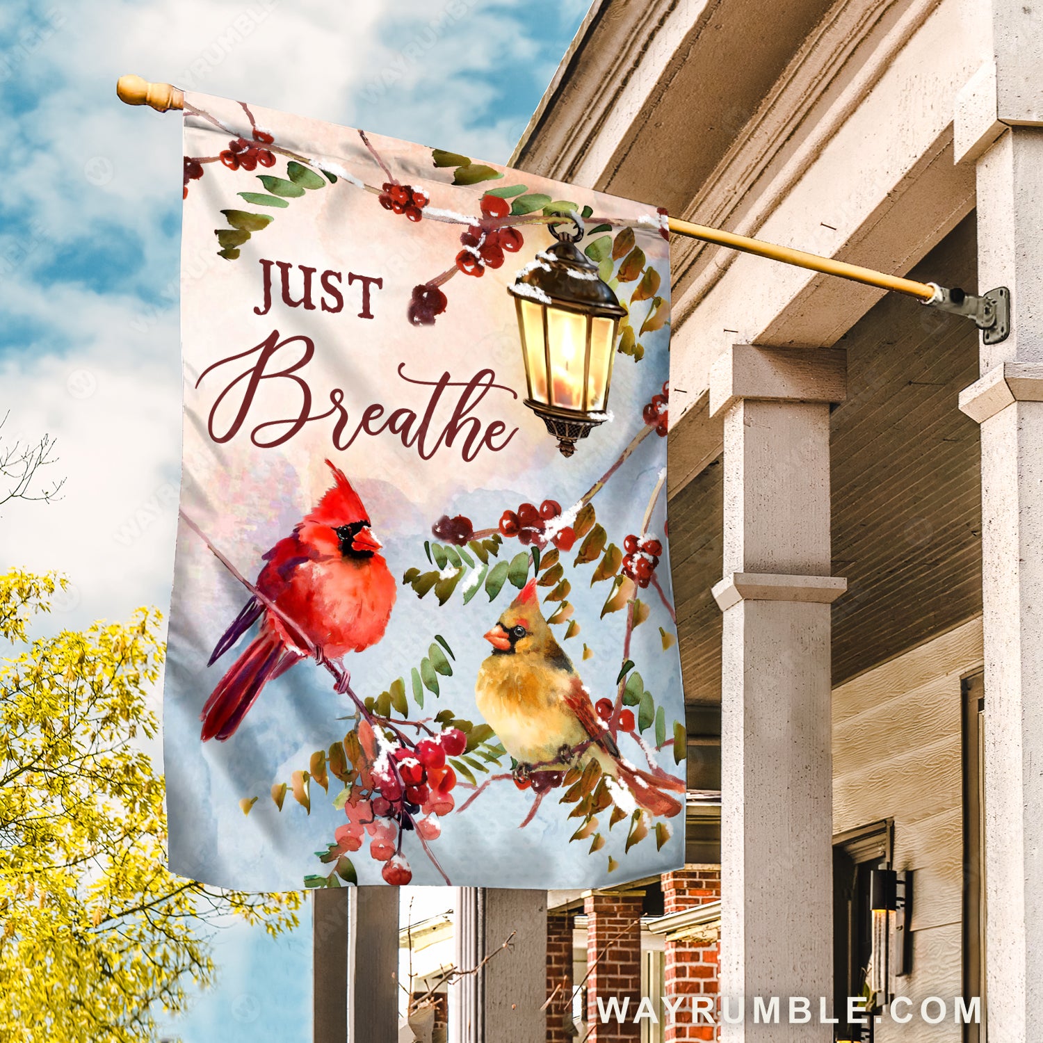 Red cranberry, Cardinal couple ,Lighting lantern, Just breath - Jesus Flag house