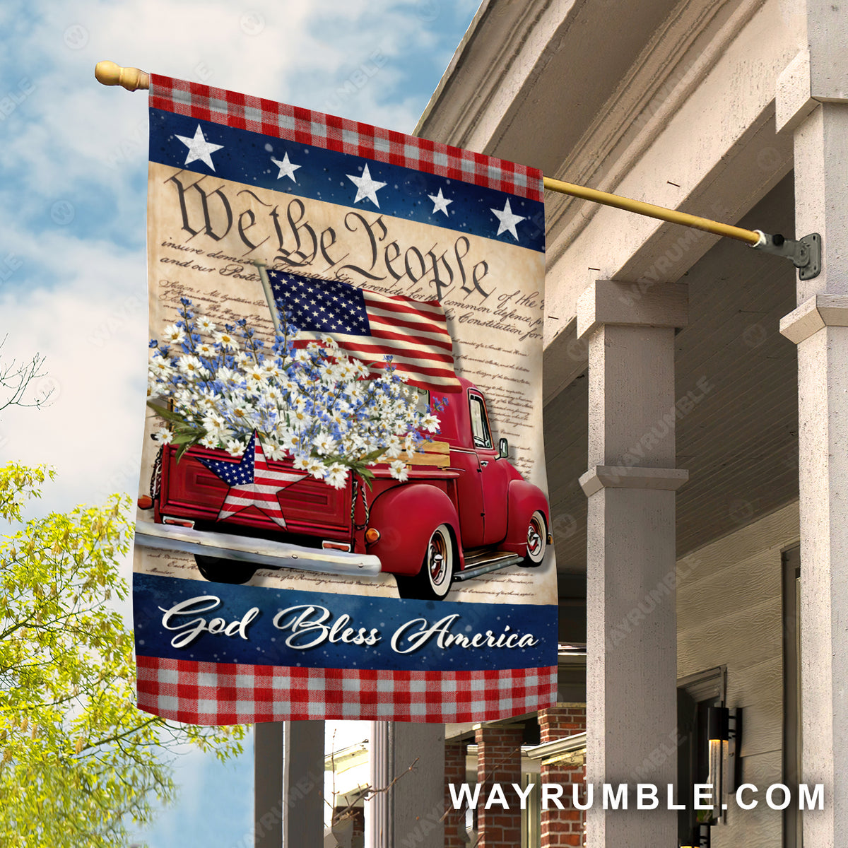 Vintage ladybug car, Daisy flower, Beautiful US flag, We the people - Jesus Flag