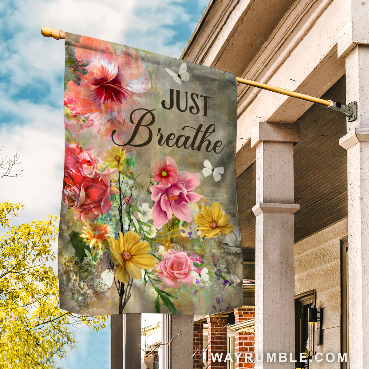Brilliant flower garden, White butterfly, Just breathe - Jesus Flag