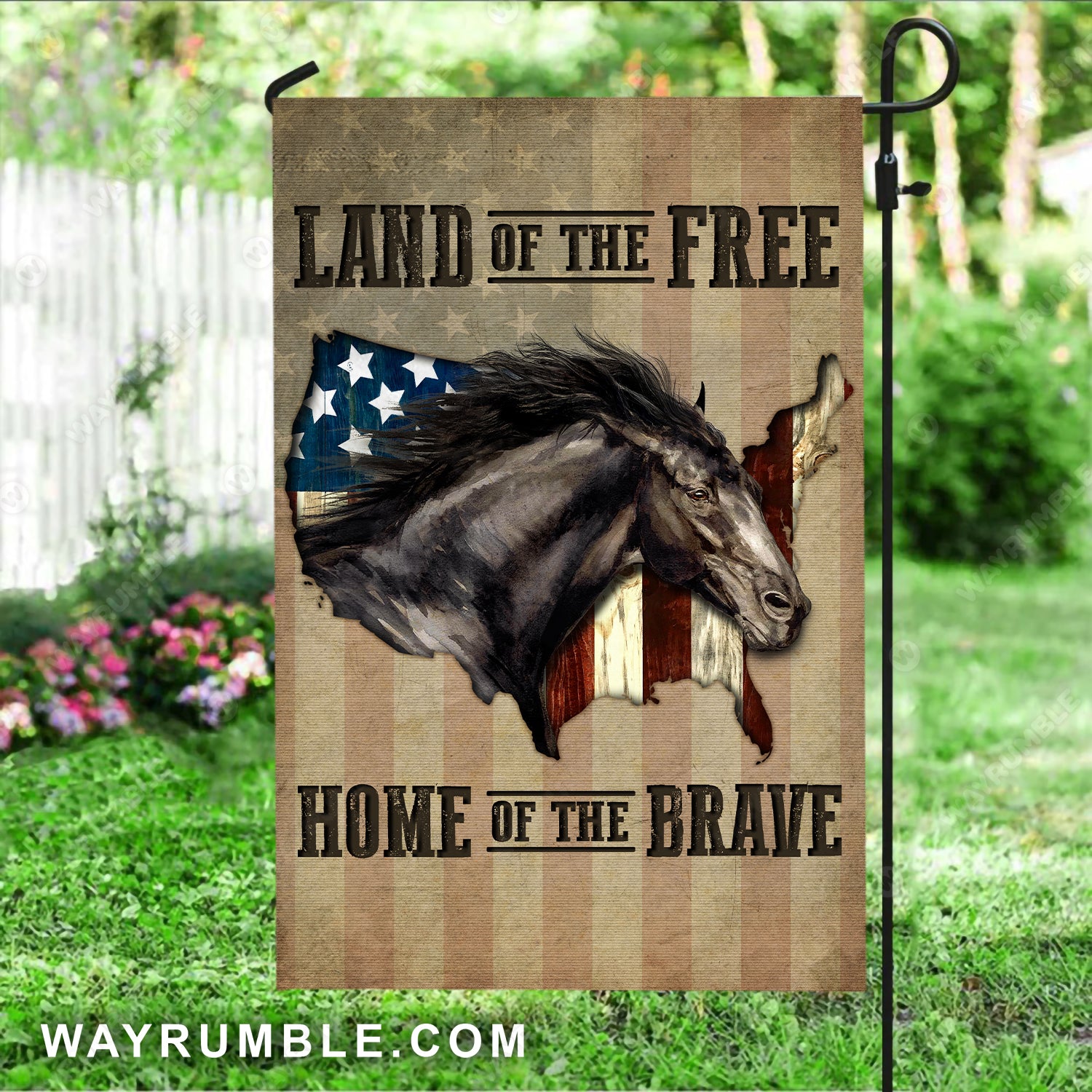 Black horse, US flag, Land of the free, Home of the brave - Jesus Flag