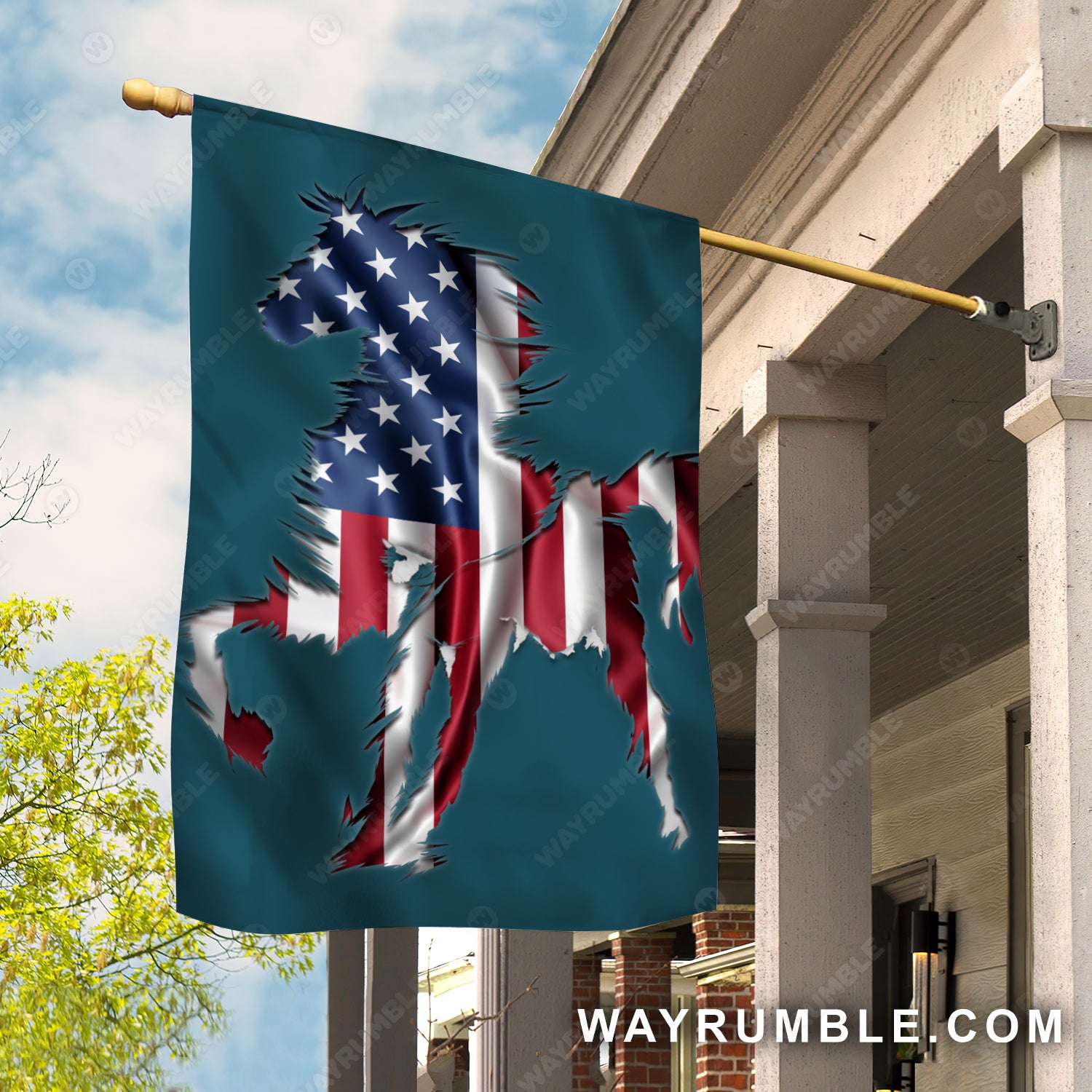 Unique horse drawing, US flag, Blue background - Jesus Flag